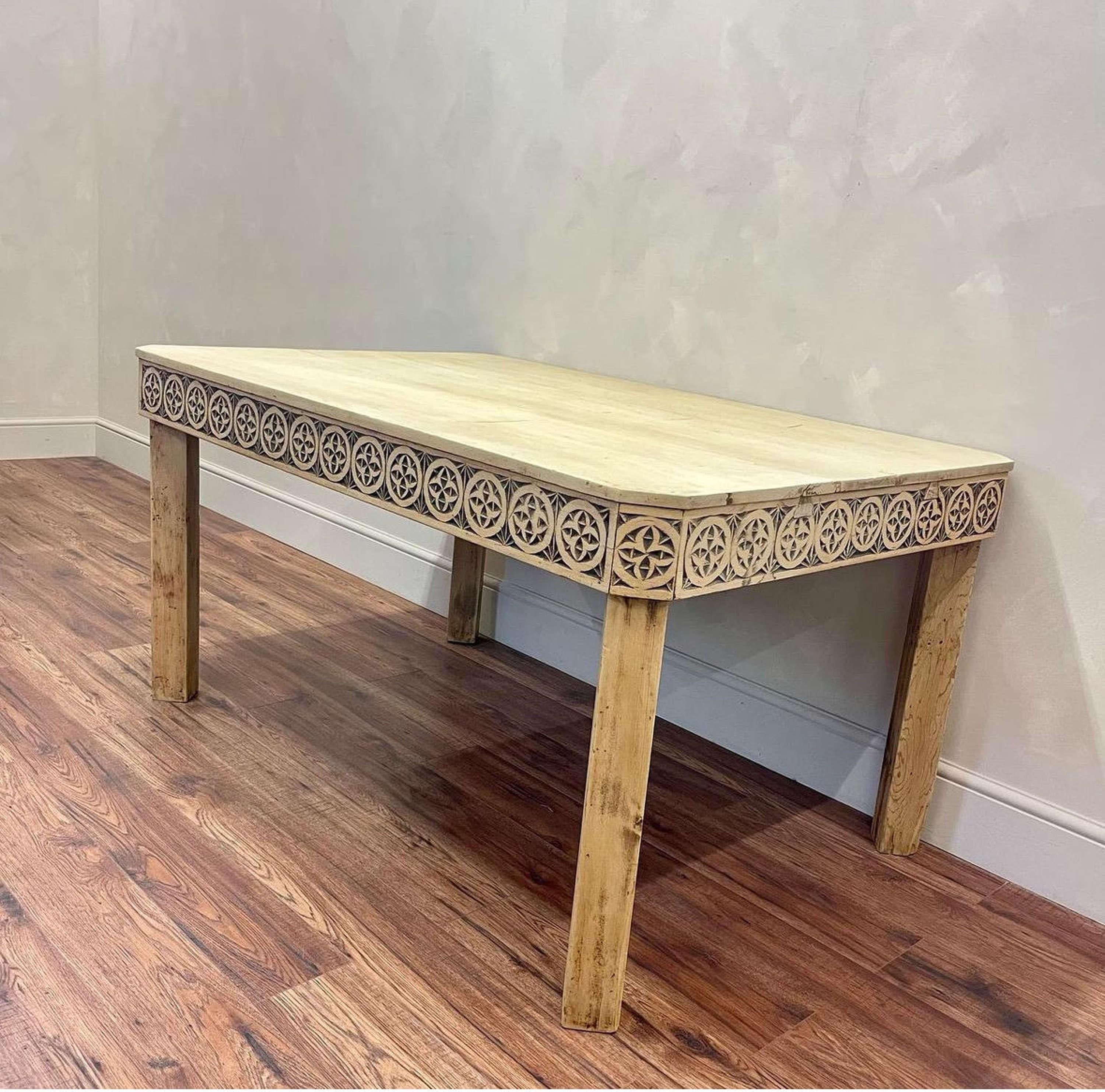 Wood Bleached Pine Carved Table For Sale
