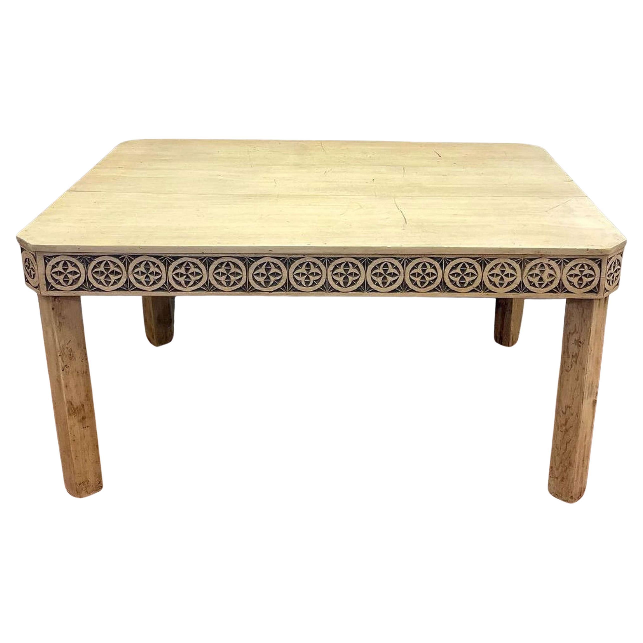 Bleached Pine Carved Table For Sale