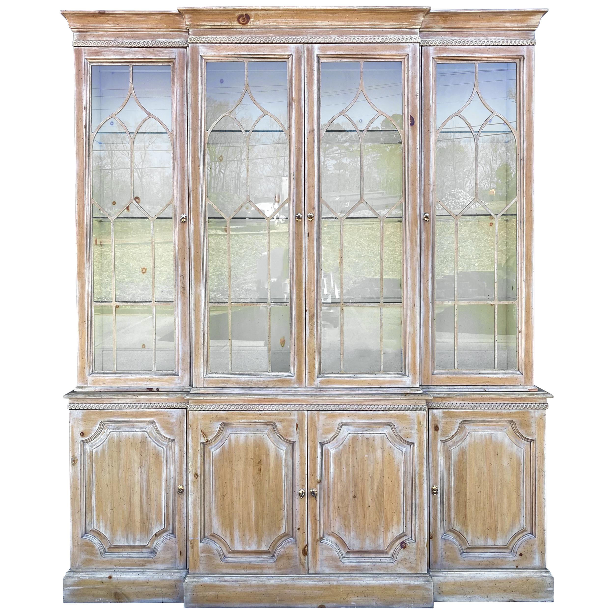 Bleached Pine Chinese Chippendale Style Cabinet by Davis Cabinet Company