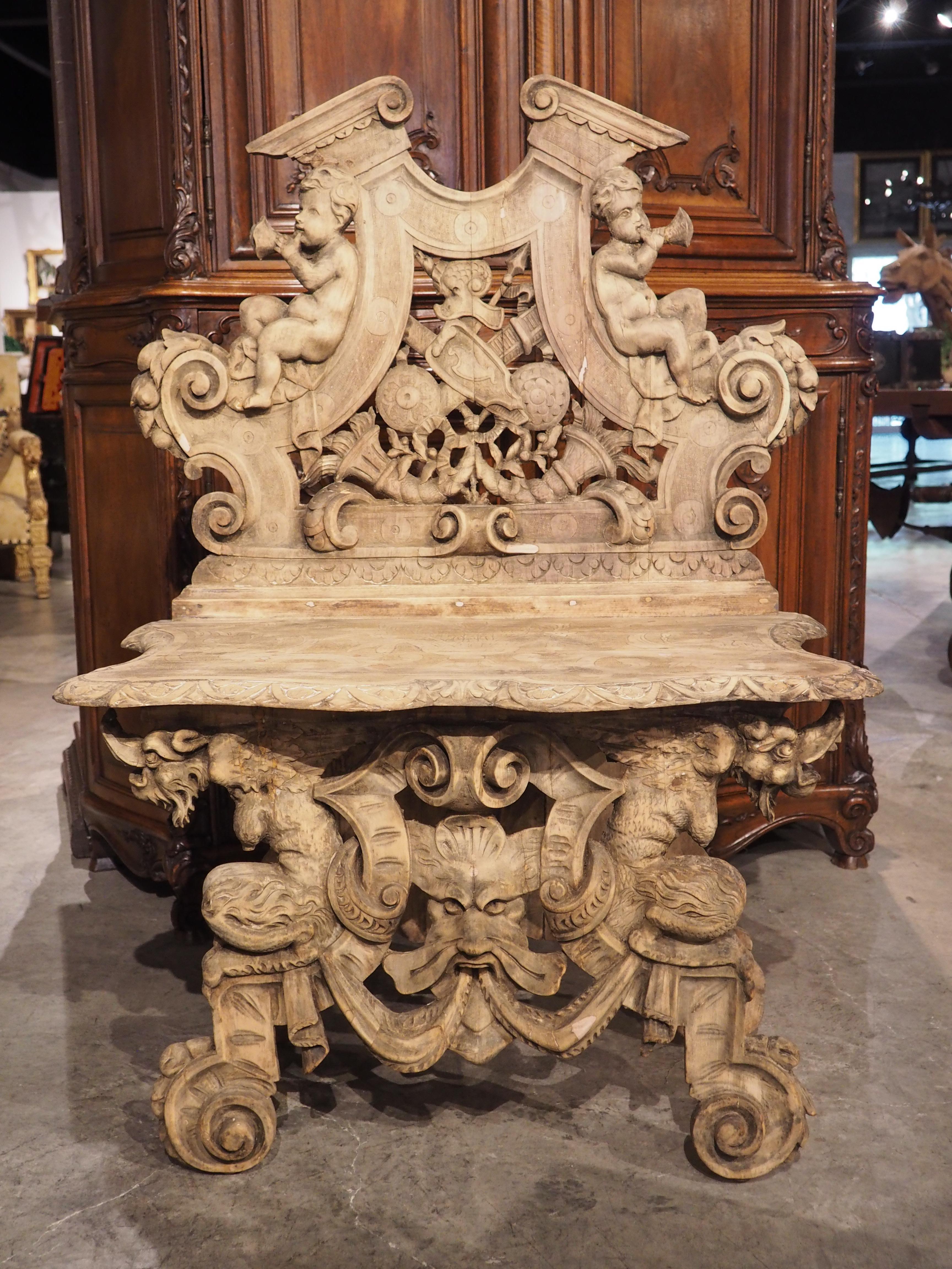 Nussbaum-Sgabello-Stuhl im Renaissance-Stil aus Italien, gebleicht, um 1870 im Angebot 8