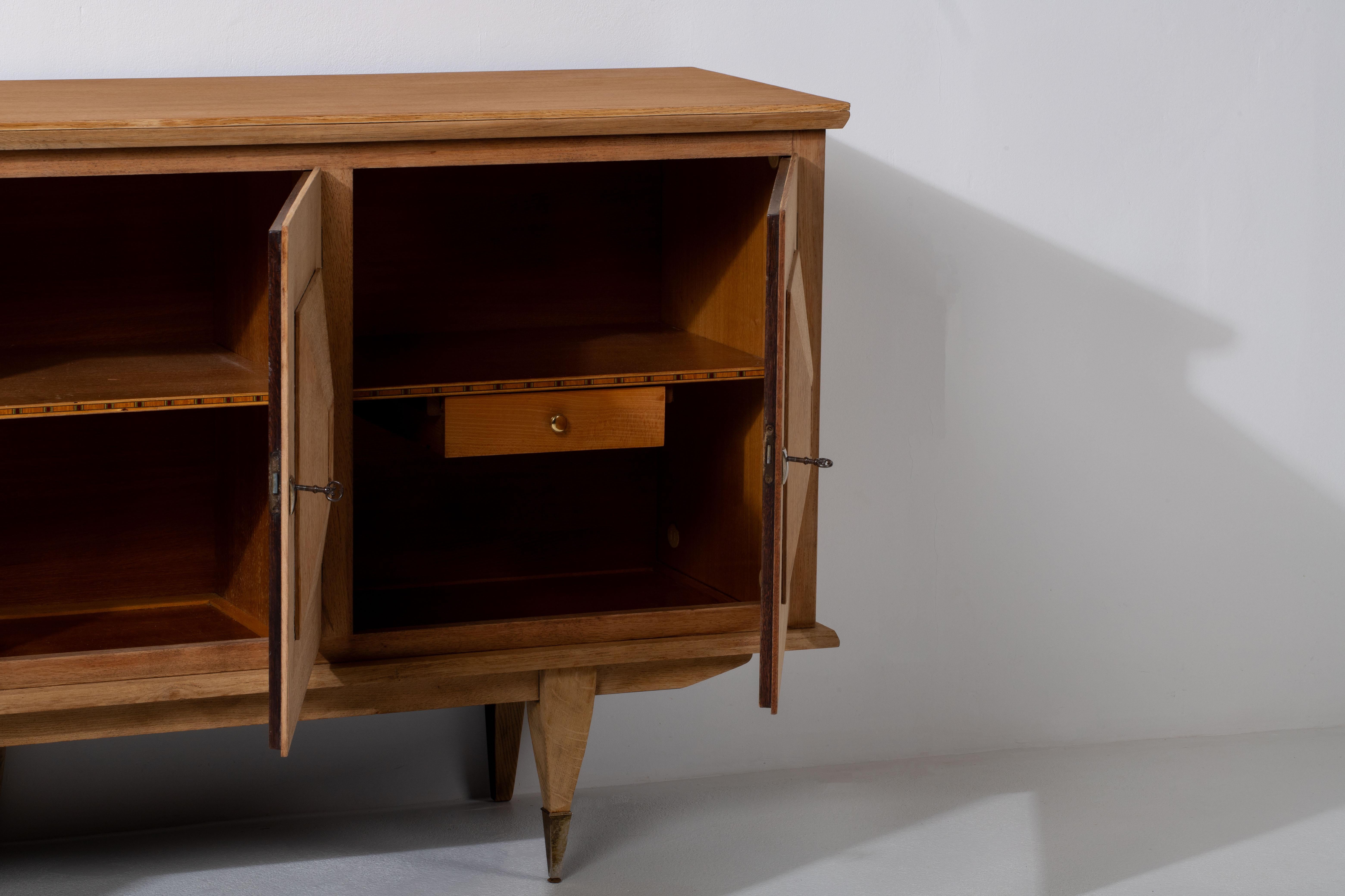 Mid-20th Century Bleached Solid Oak Cabinet, France, 1940s