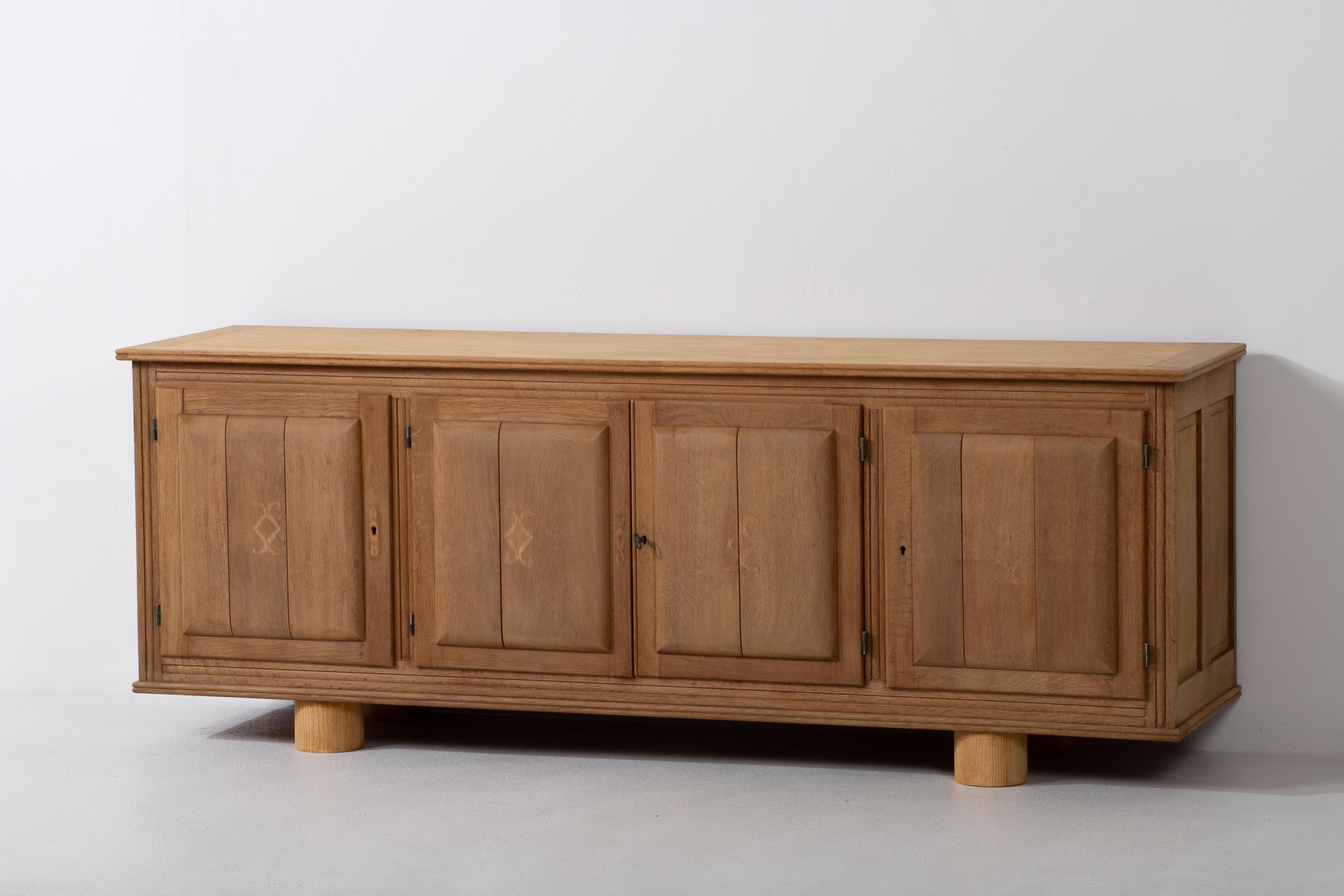 Mid-20th Century Bleached Solid Oak Cabinet, France, 1950s