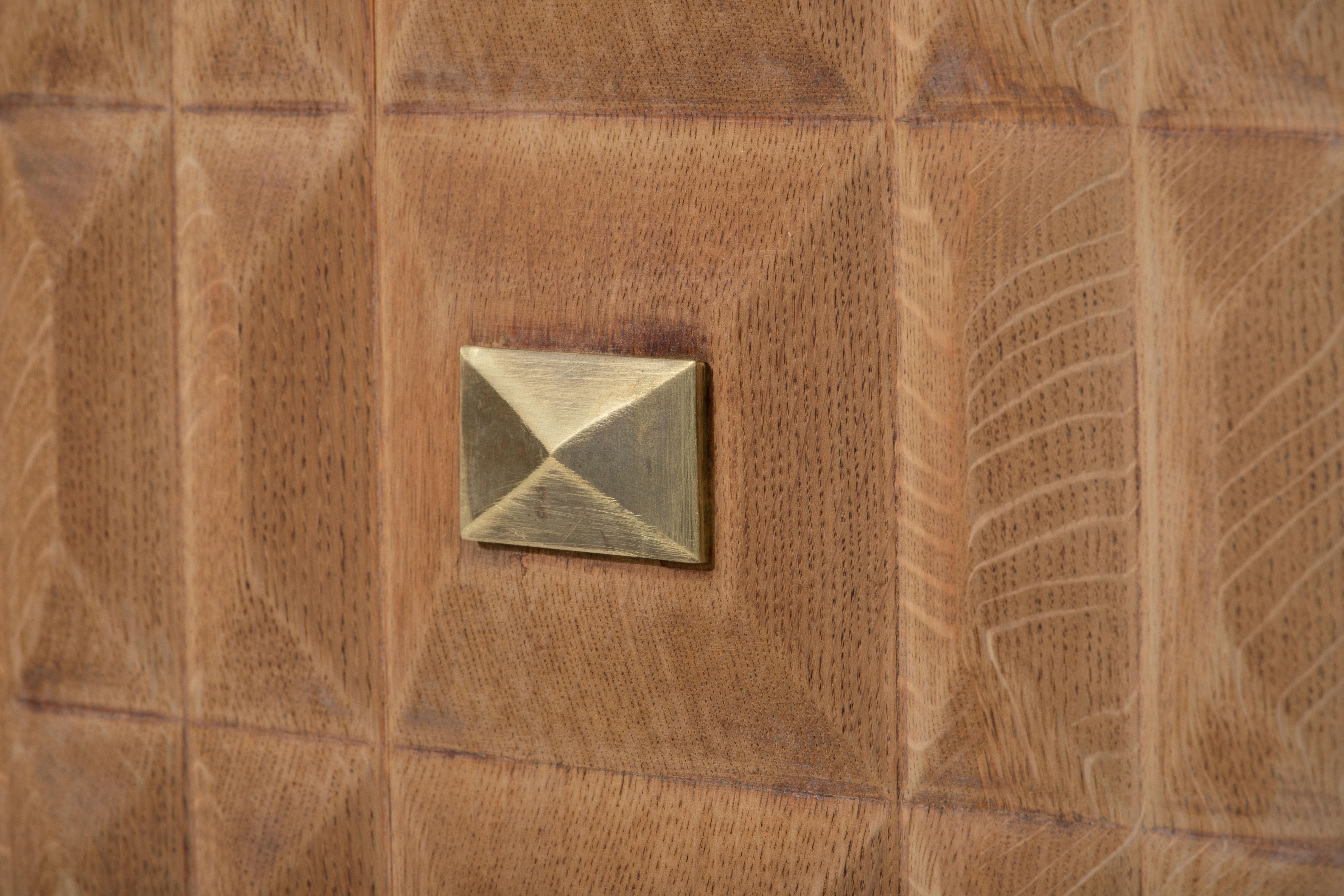 Bleached Solid Oak Cabinet with Graphic Details, France, 1940s 4