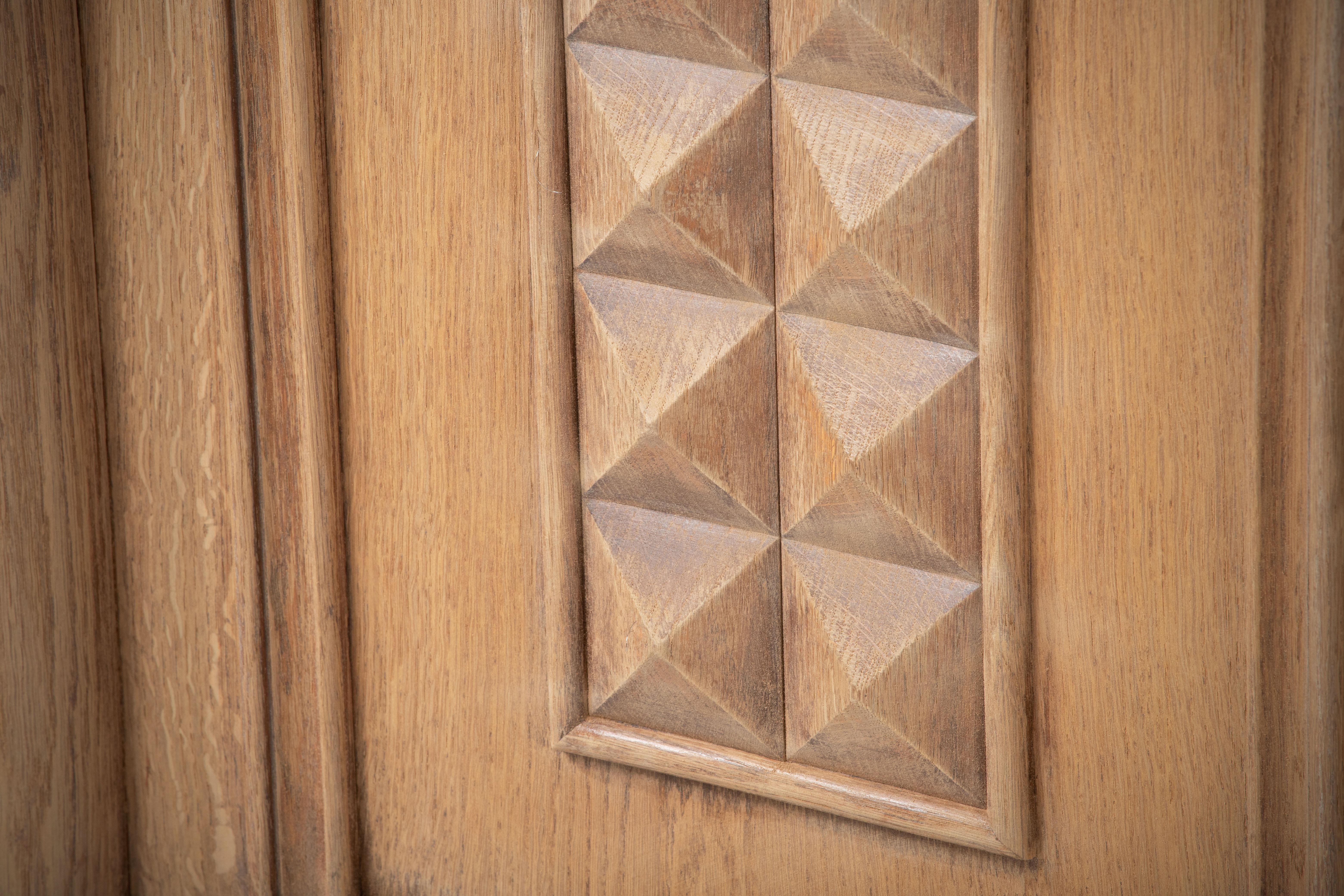 Bleached Solid Oak Cabinet with Graphic Details, France, 1940s 6