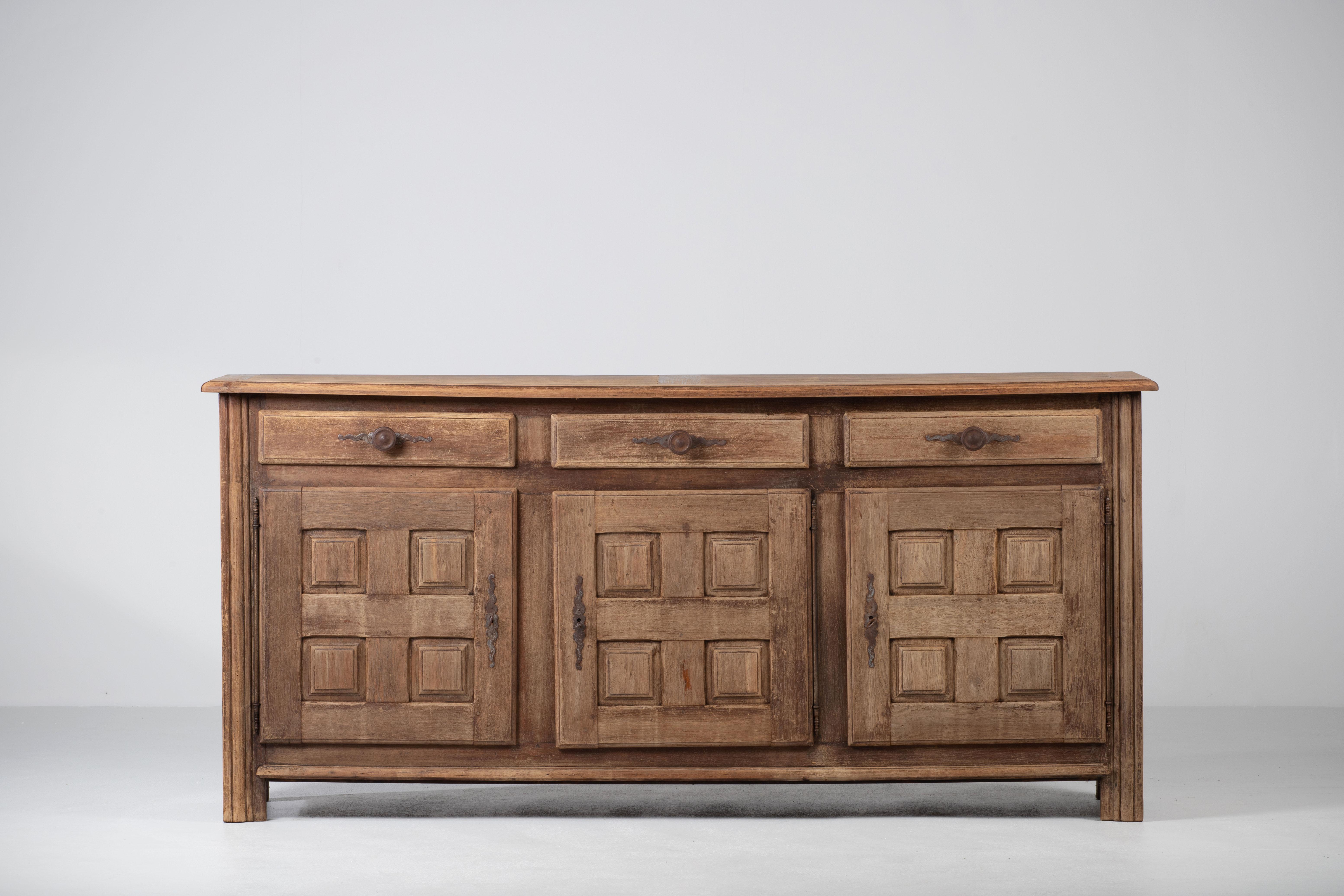 Mid-Century Modern Bleached Solid Oak Credenza, France, 1930s