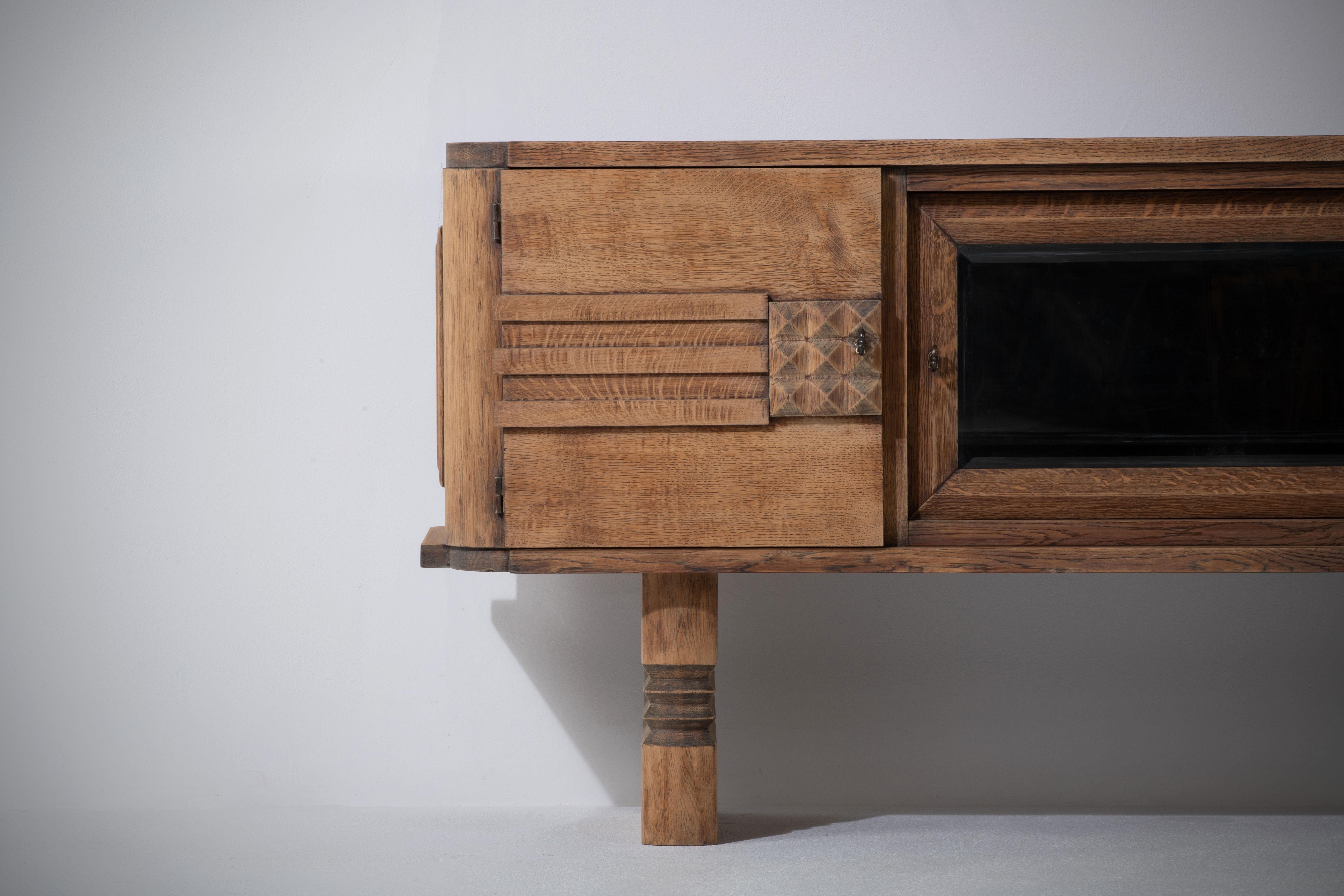 Bleached Solid Oak Credenza, France, 1940s 4