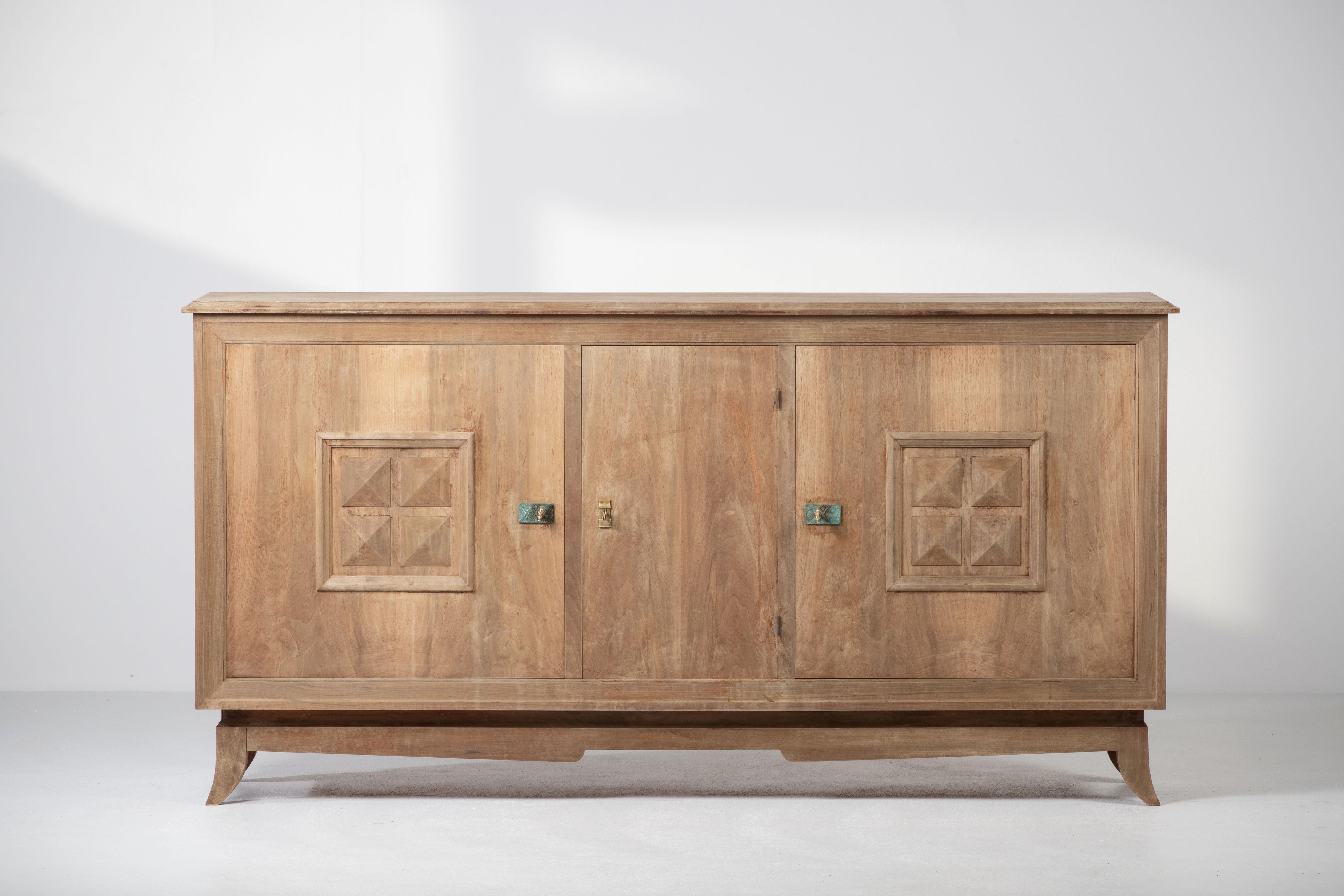 Bleached Solid Oak Credenza, France, 1940s 5