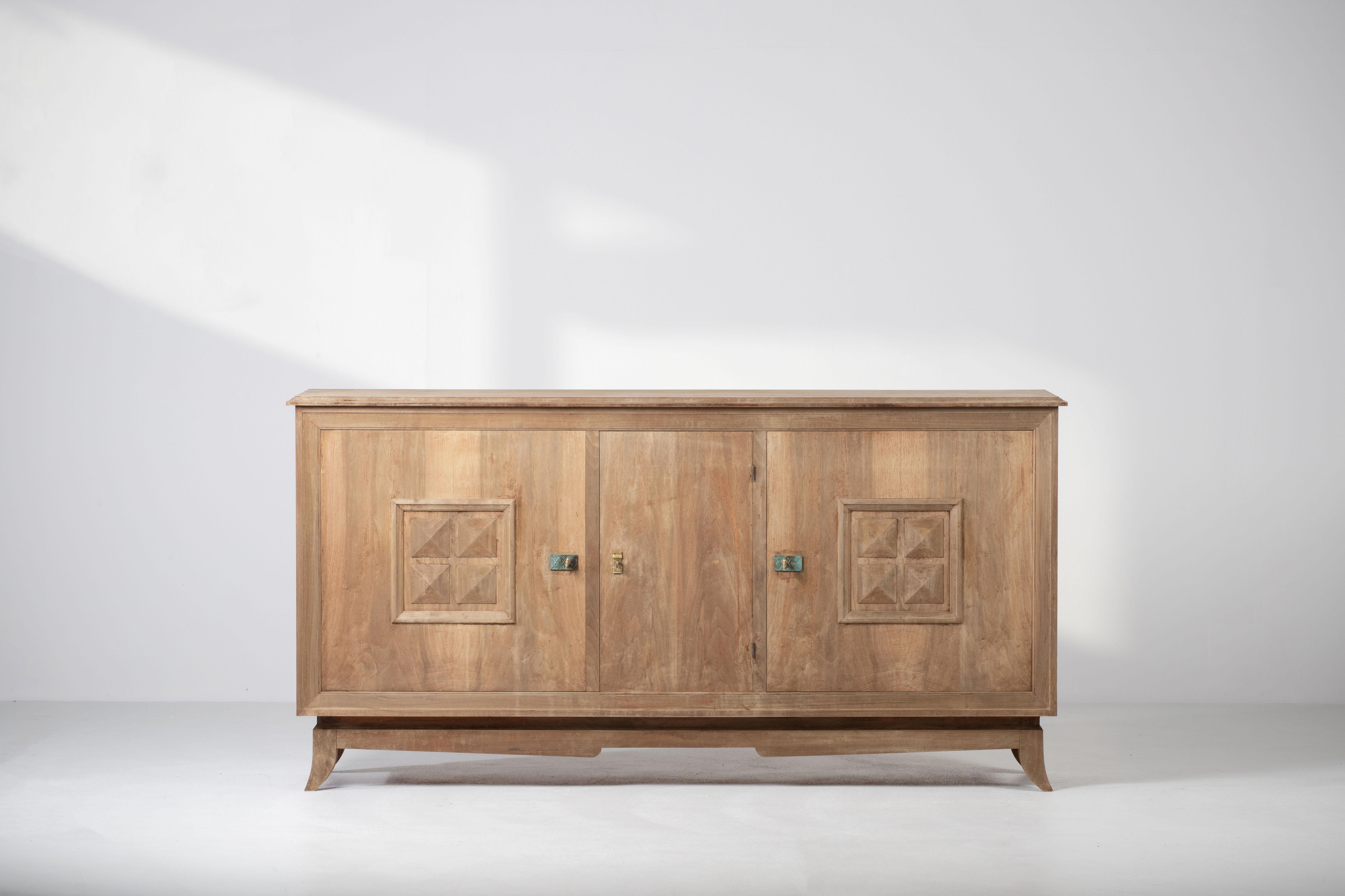 Bleached Solid Oak Credenza, France, 1940s 6