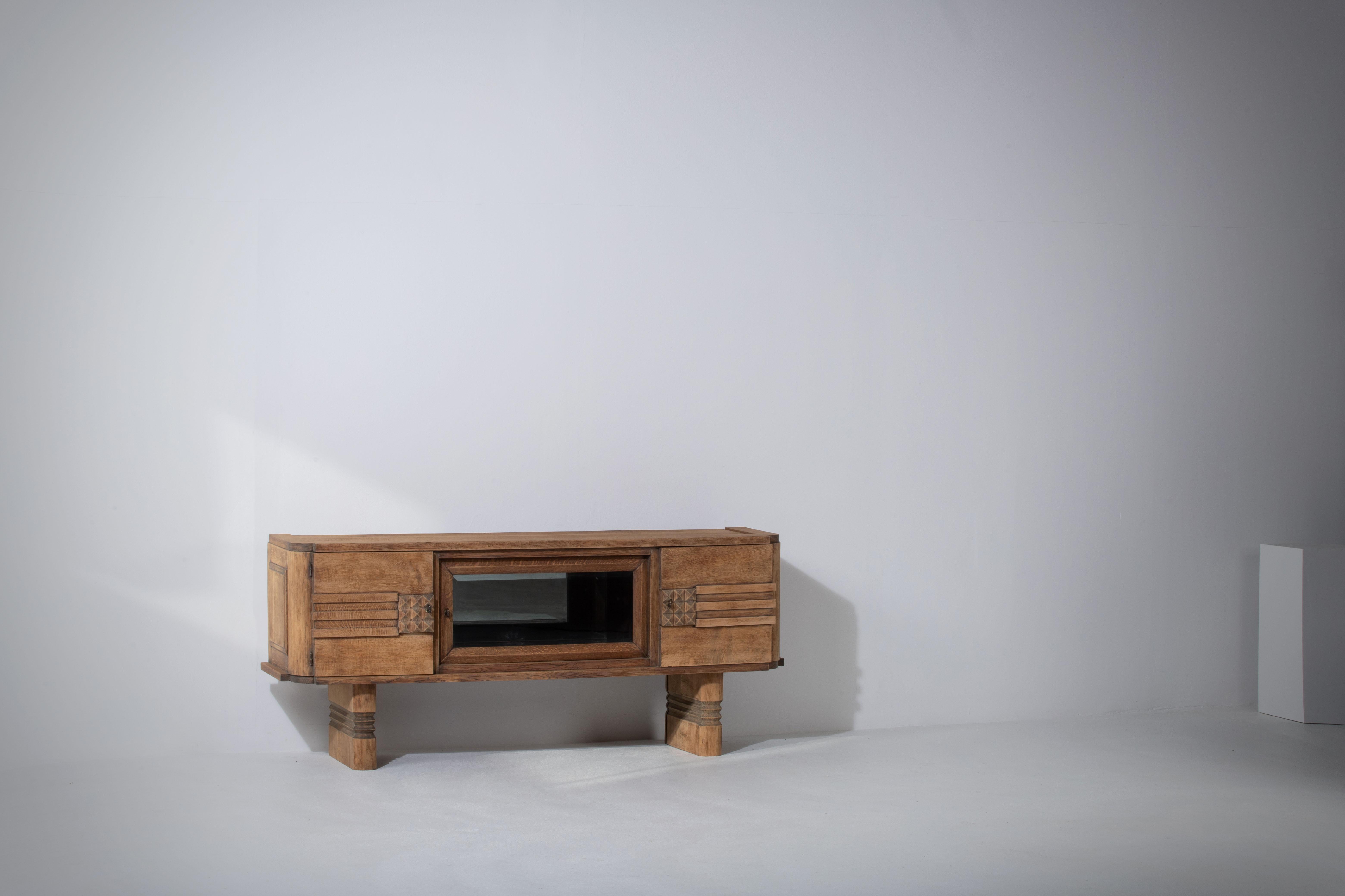 Bleached Solid Oak Credenza, France, 1940s 7