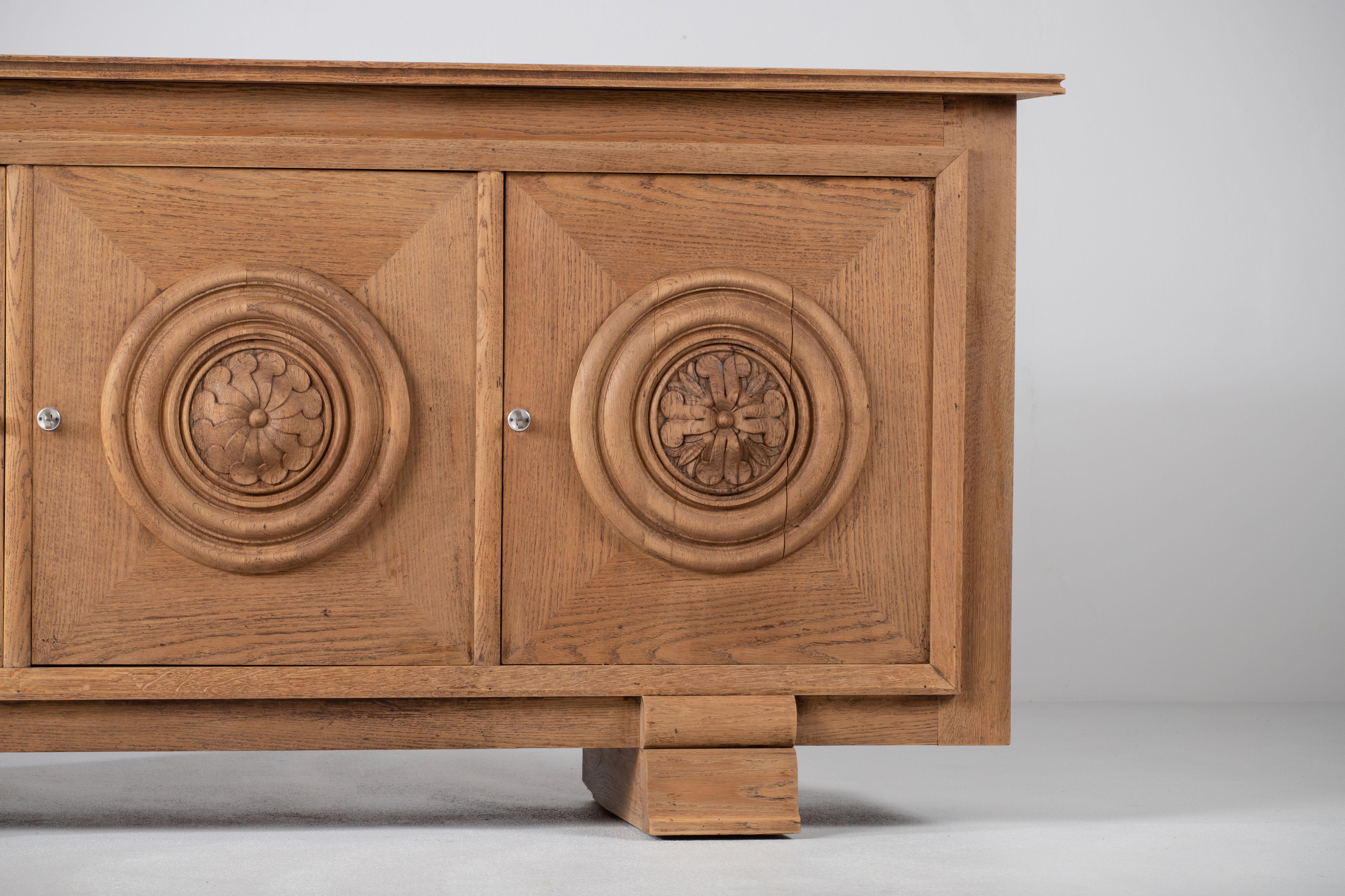 Bleached Solid Oak Credenza, France, 1940s 8