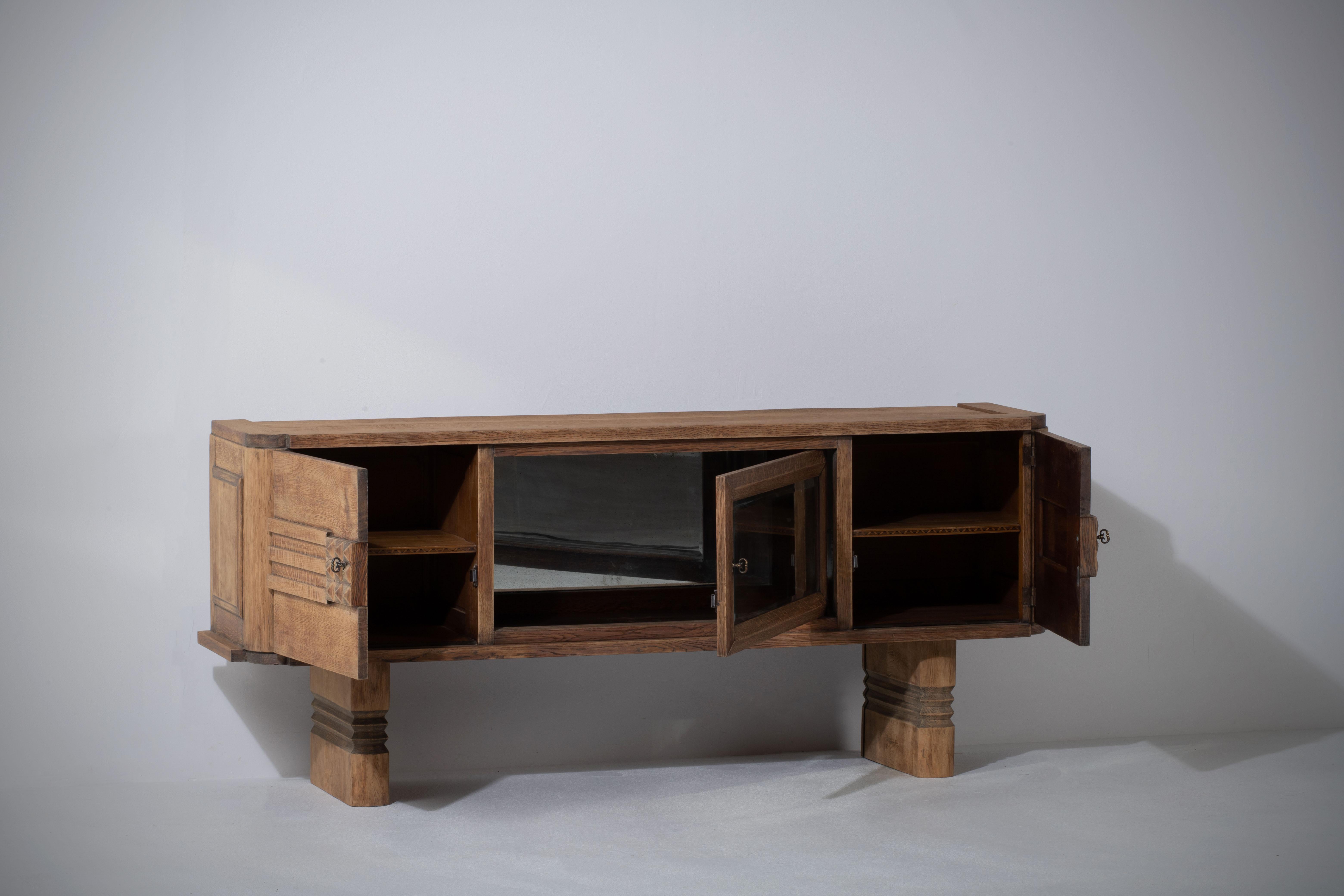 Bleached Solid Oak Credenza, France, 1940s 9