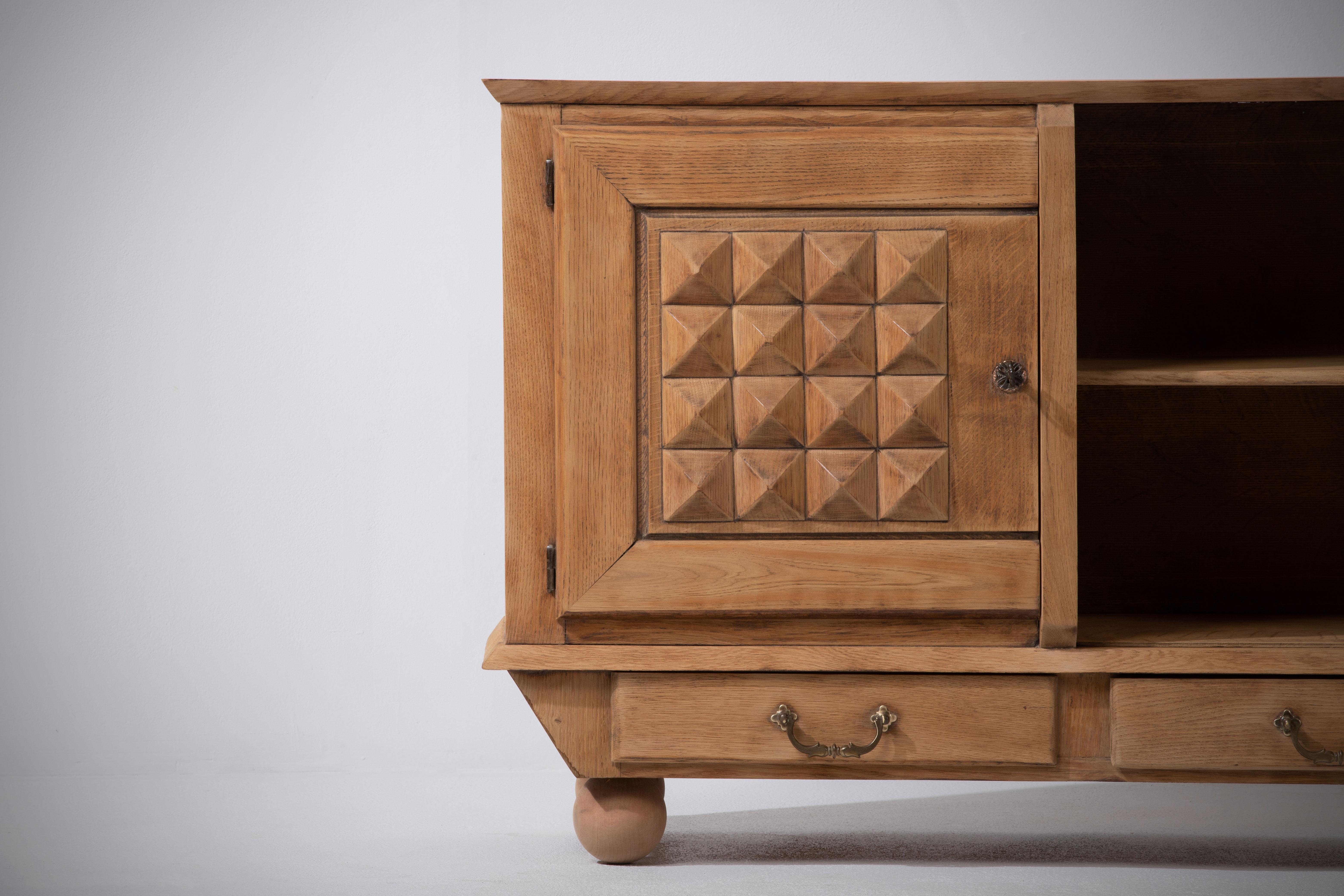 Bleached Solid Oak Credenza, France, 1940s For Sale 9