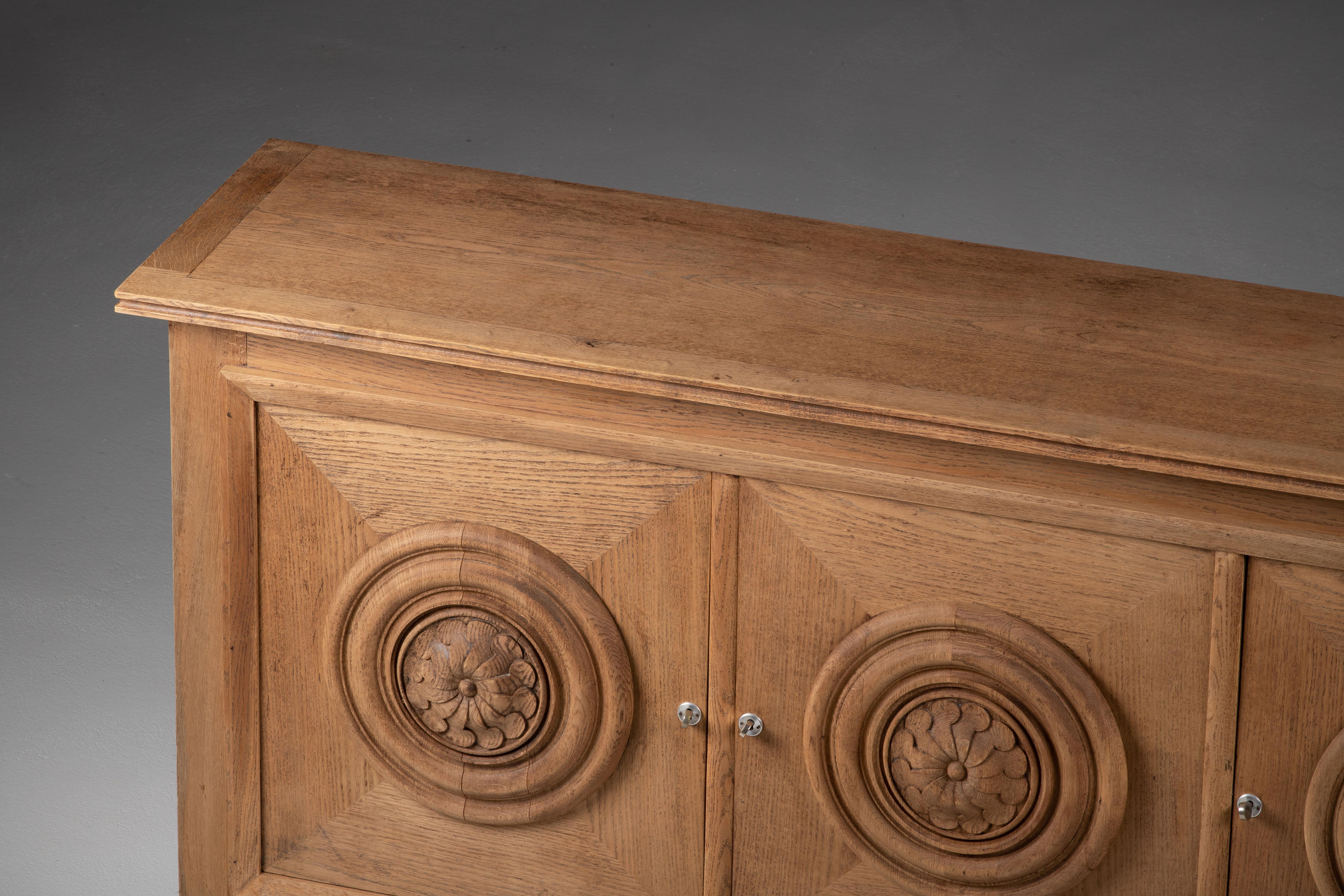 Bleached Solid Oak Credenza, France, 1940s 11