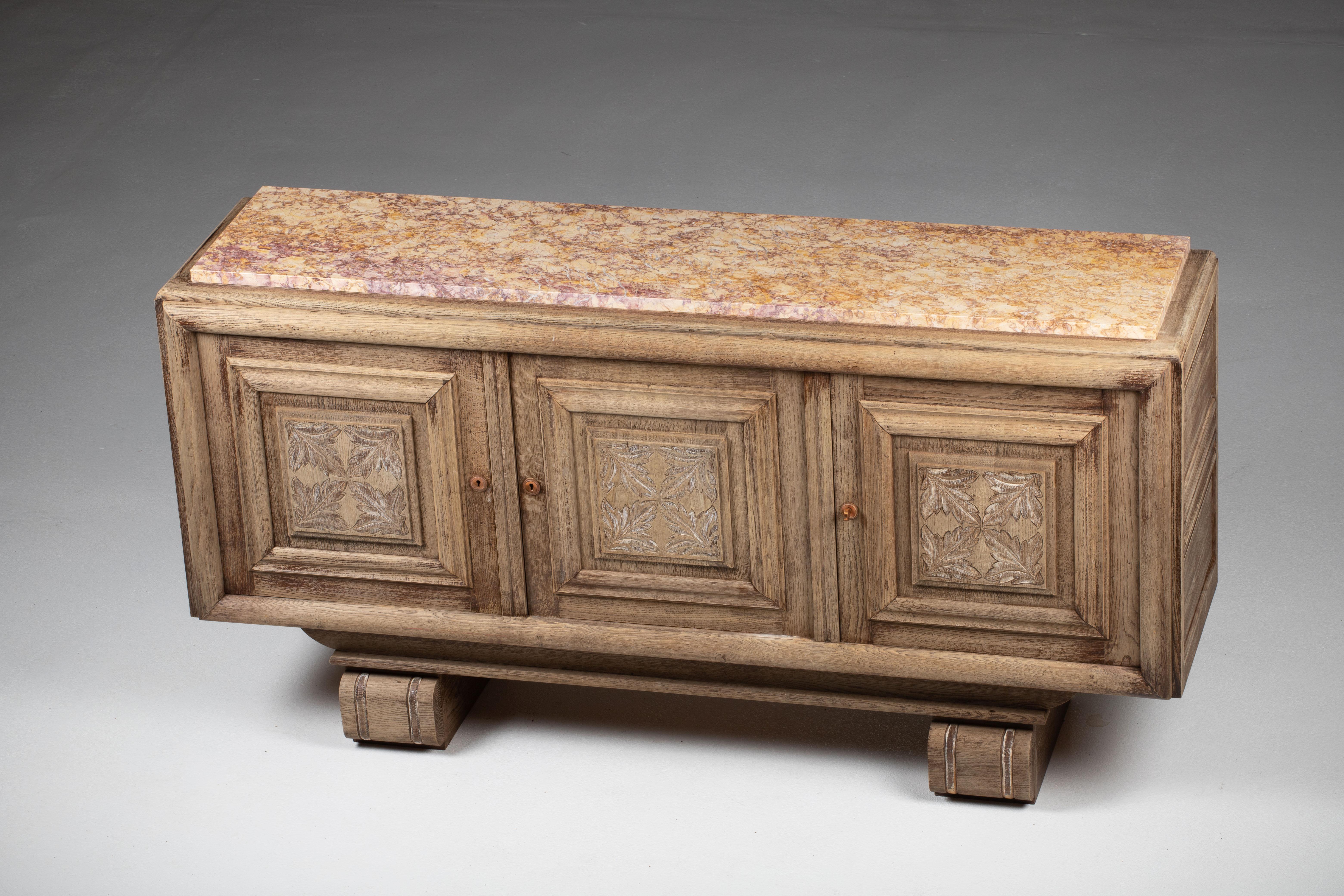 Bleached Solid Oak Credenza, France, 1940s 12