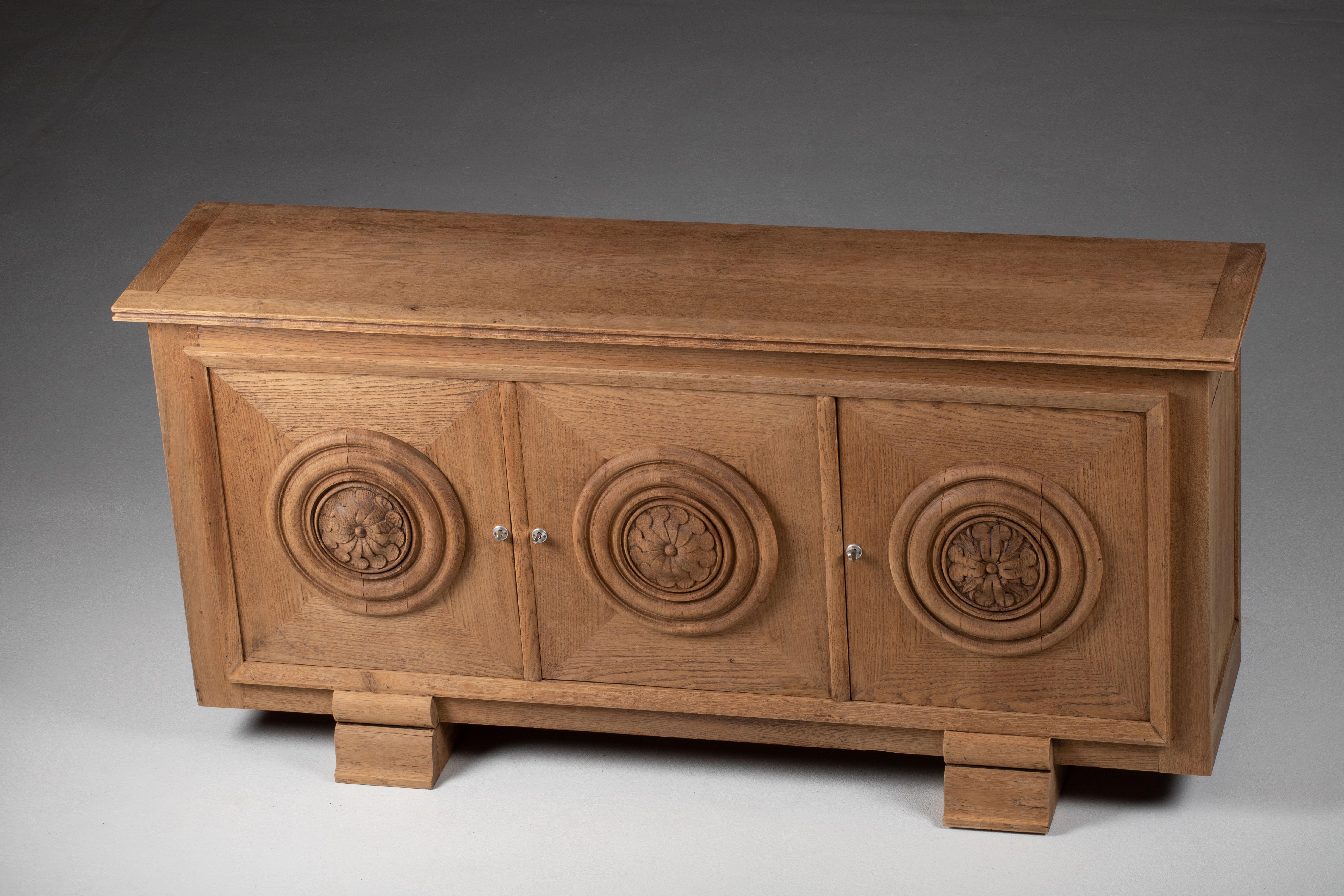 Bleached Solid Oak Credenza, France, 1940s 12