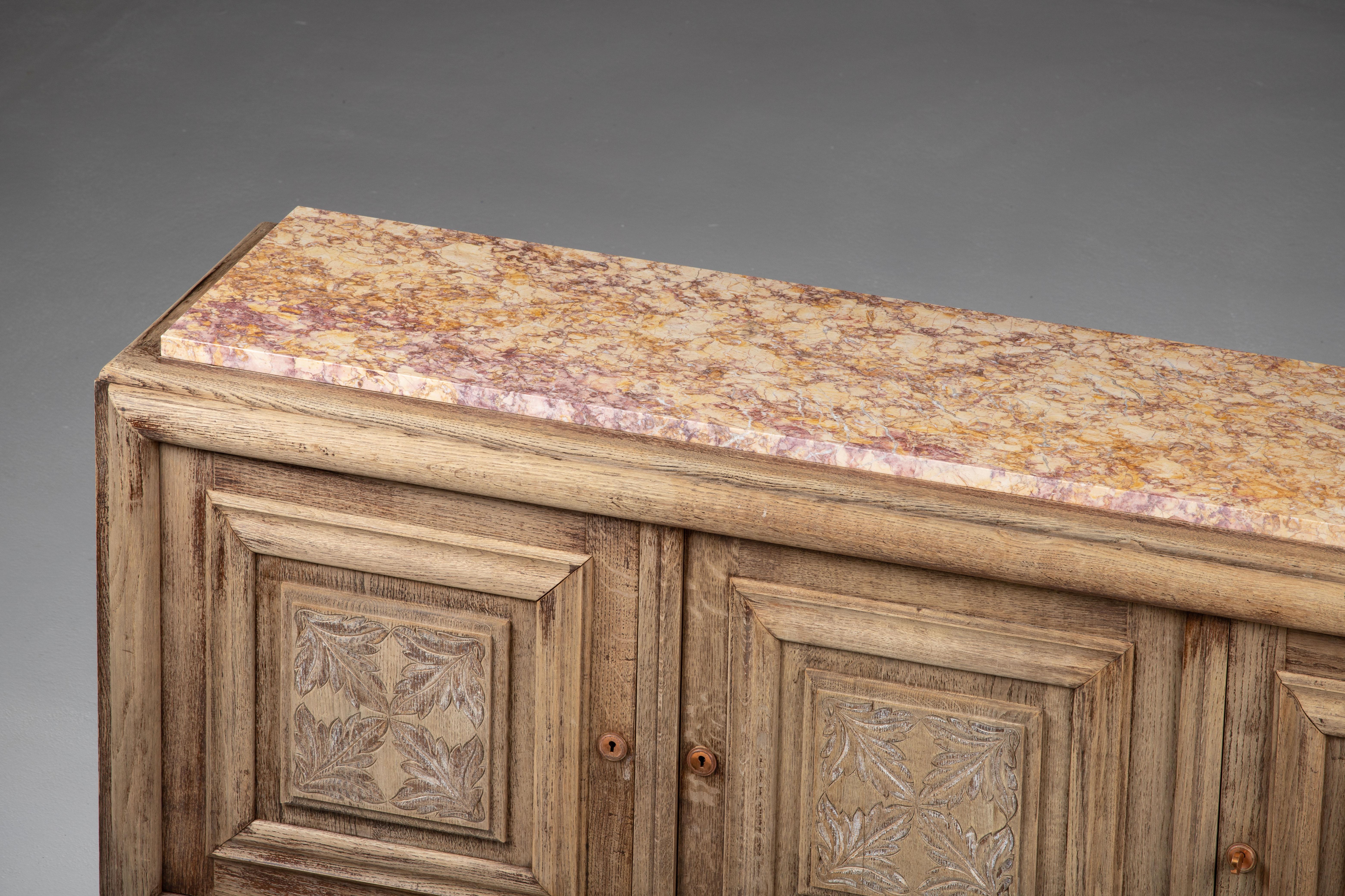 Bleached Solid Oak Credenza, France, 1940s 13