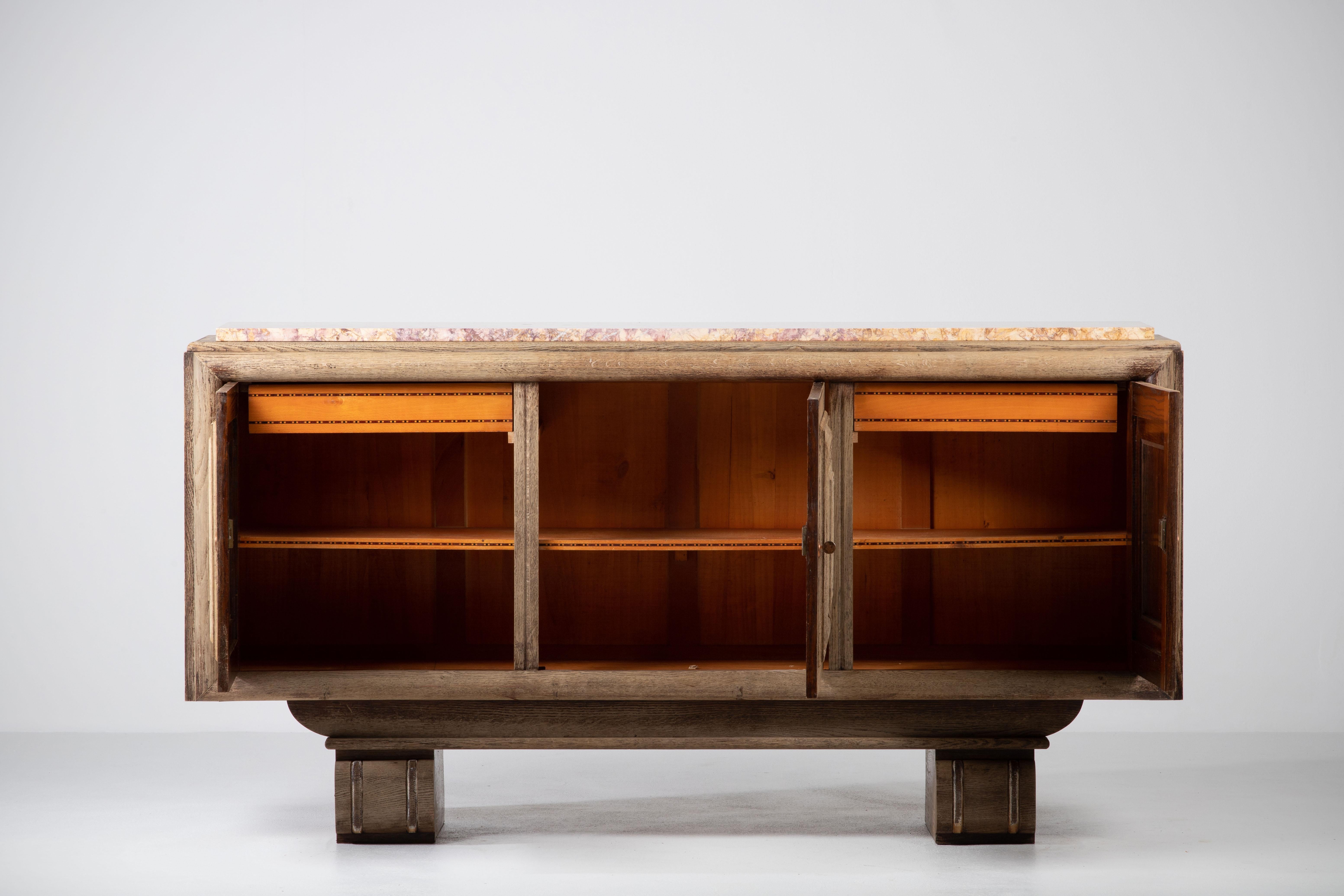 Mid-Century Modern Bleached Solid Oak Credenza, France, 1940s
