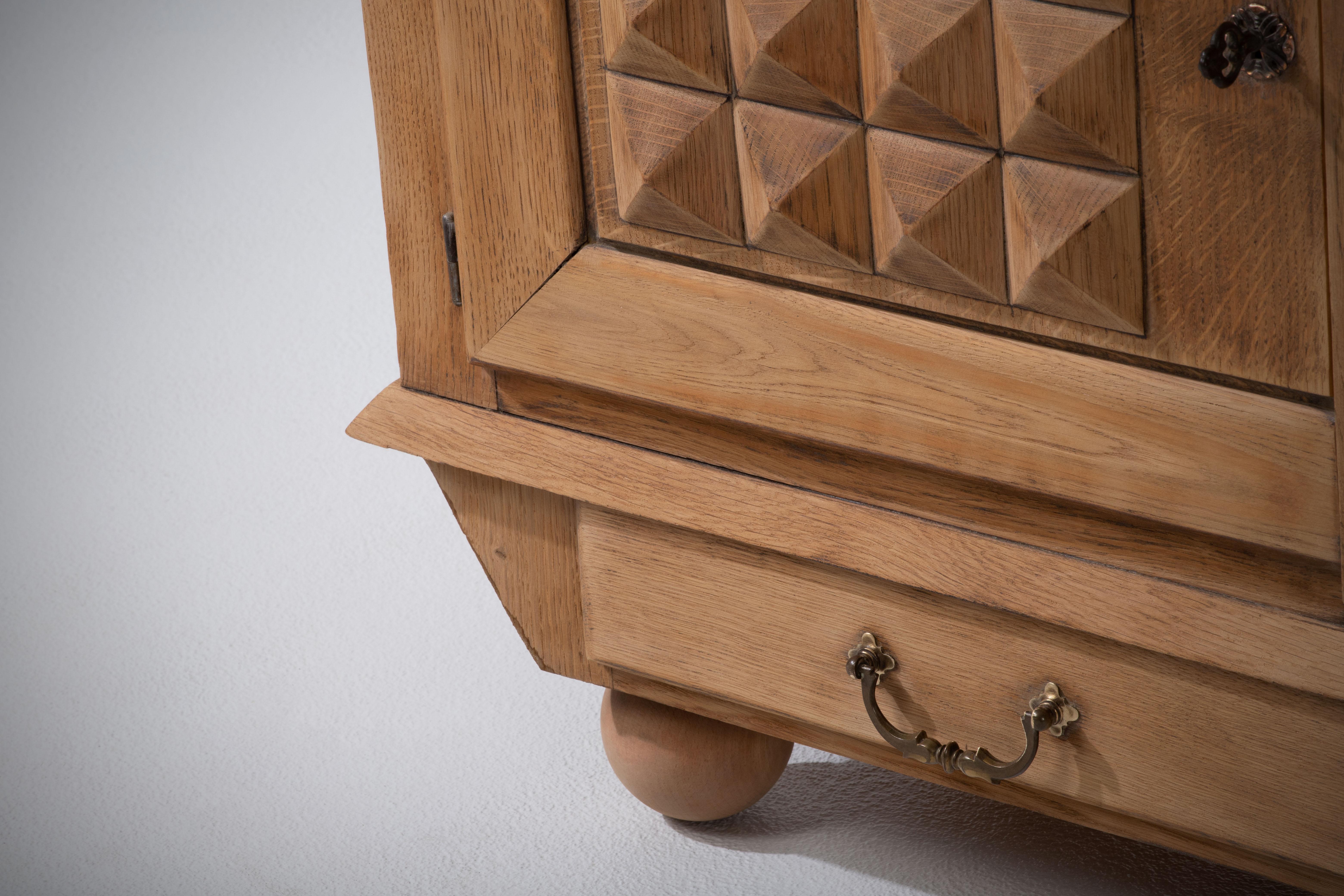 Mid-20th Century Bleached Solid Oak Credenza, France, 1940s For Sale