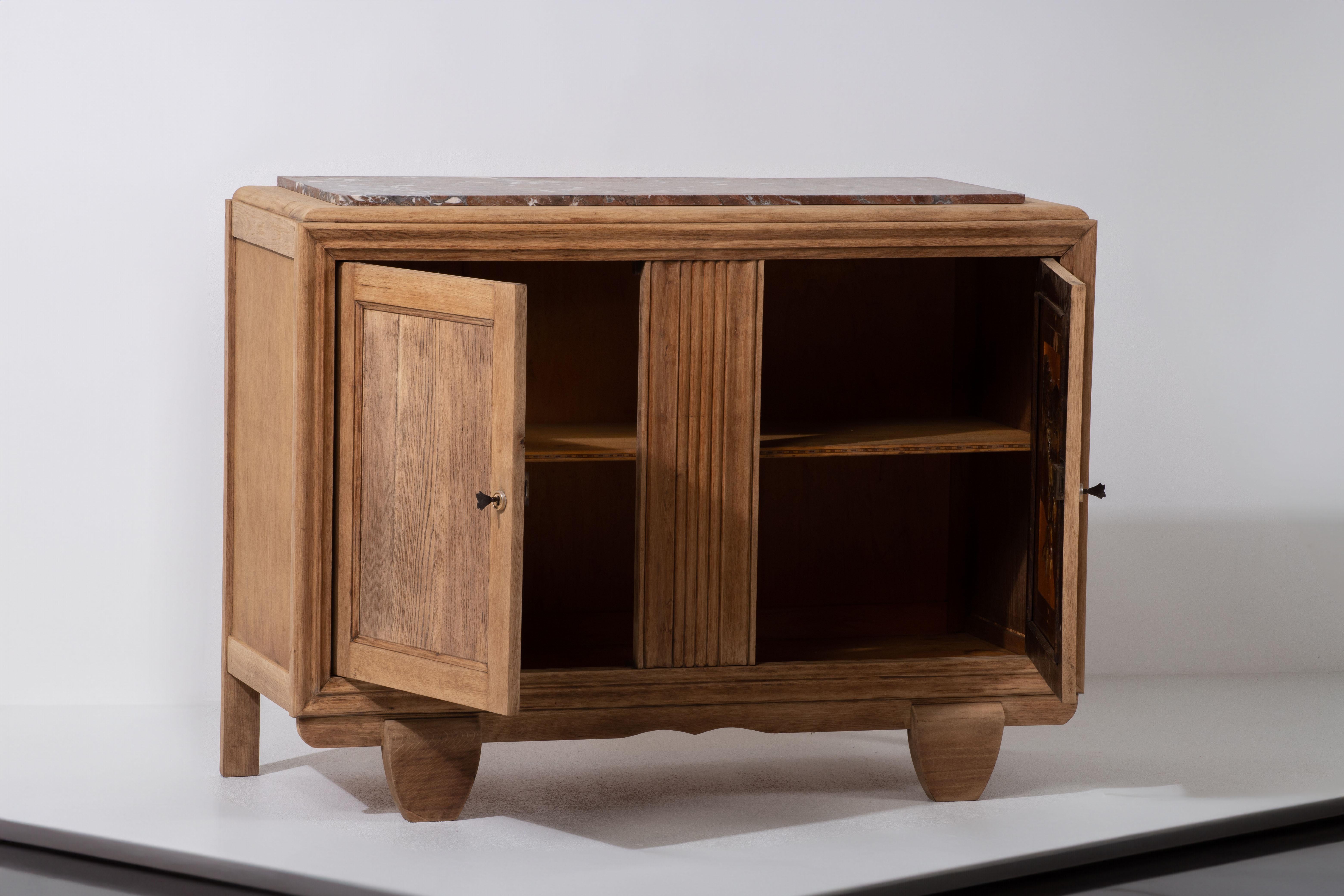Mid-20th Century Bleached Solid Oak Credenza, France, 1940s