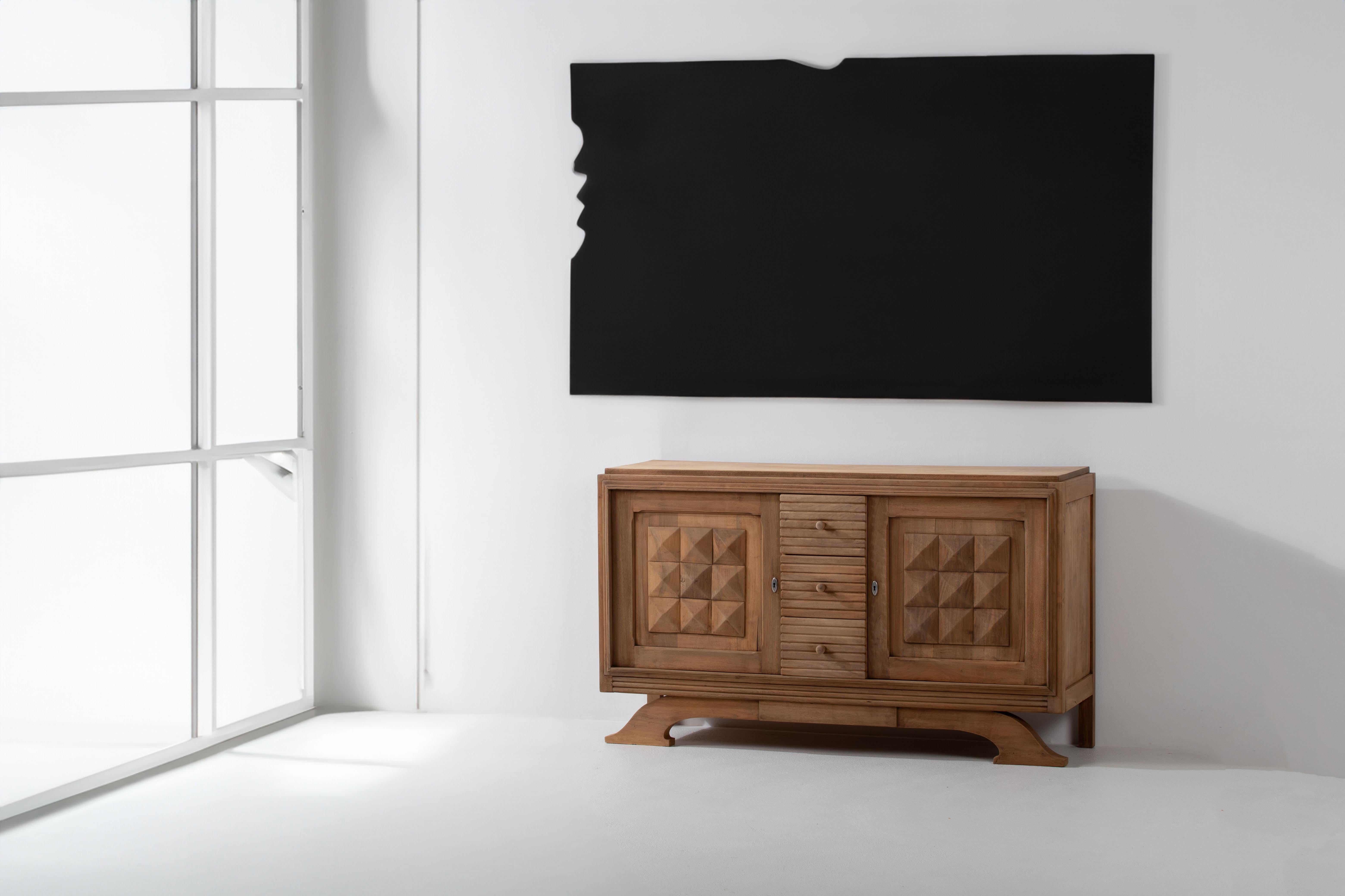 Mid-20th Century Bleached Solid Oak Credenza, France, 1940s