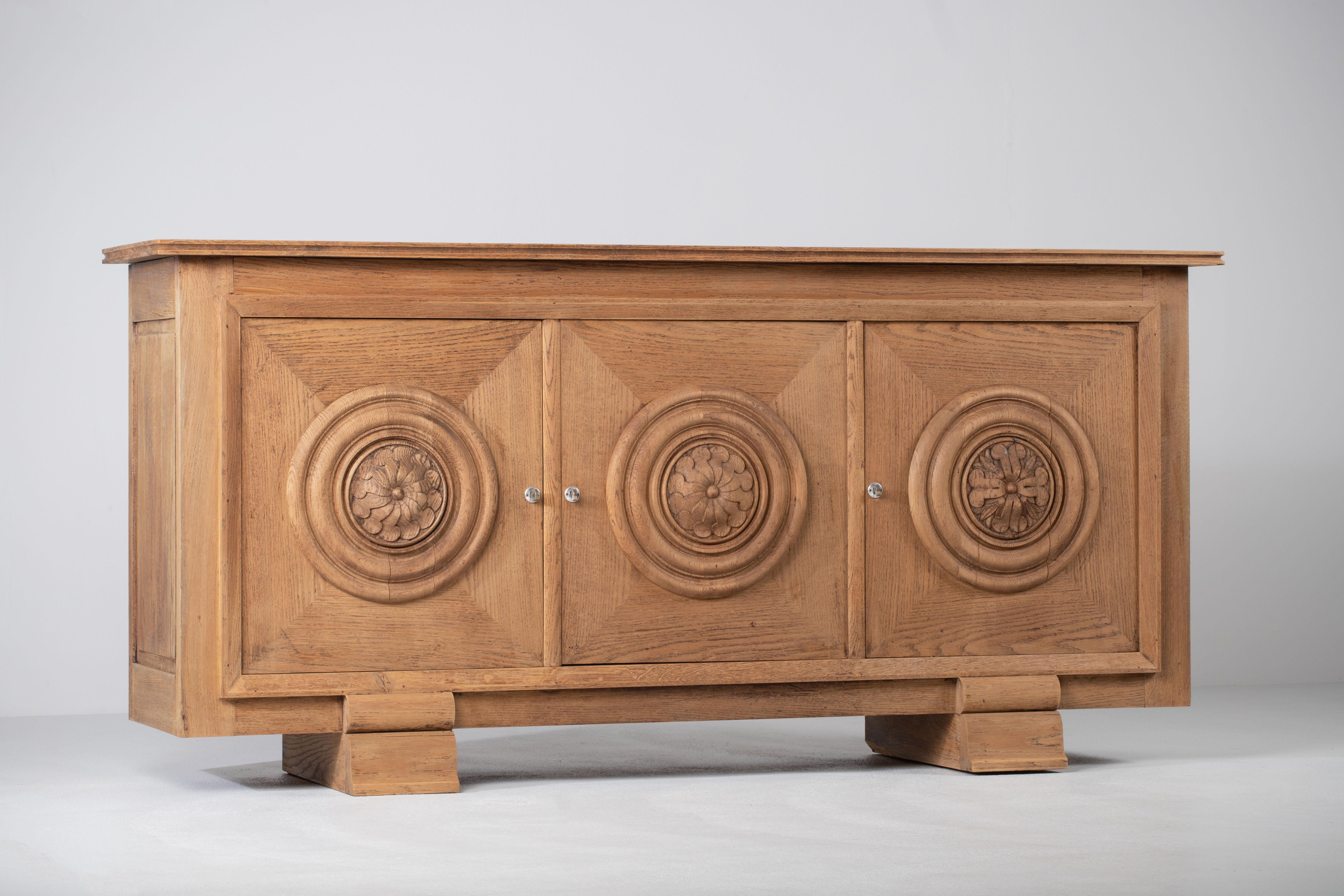 Bleached Solid Oak Credenza, France, 1940s 1