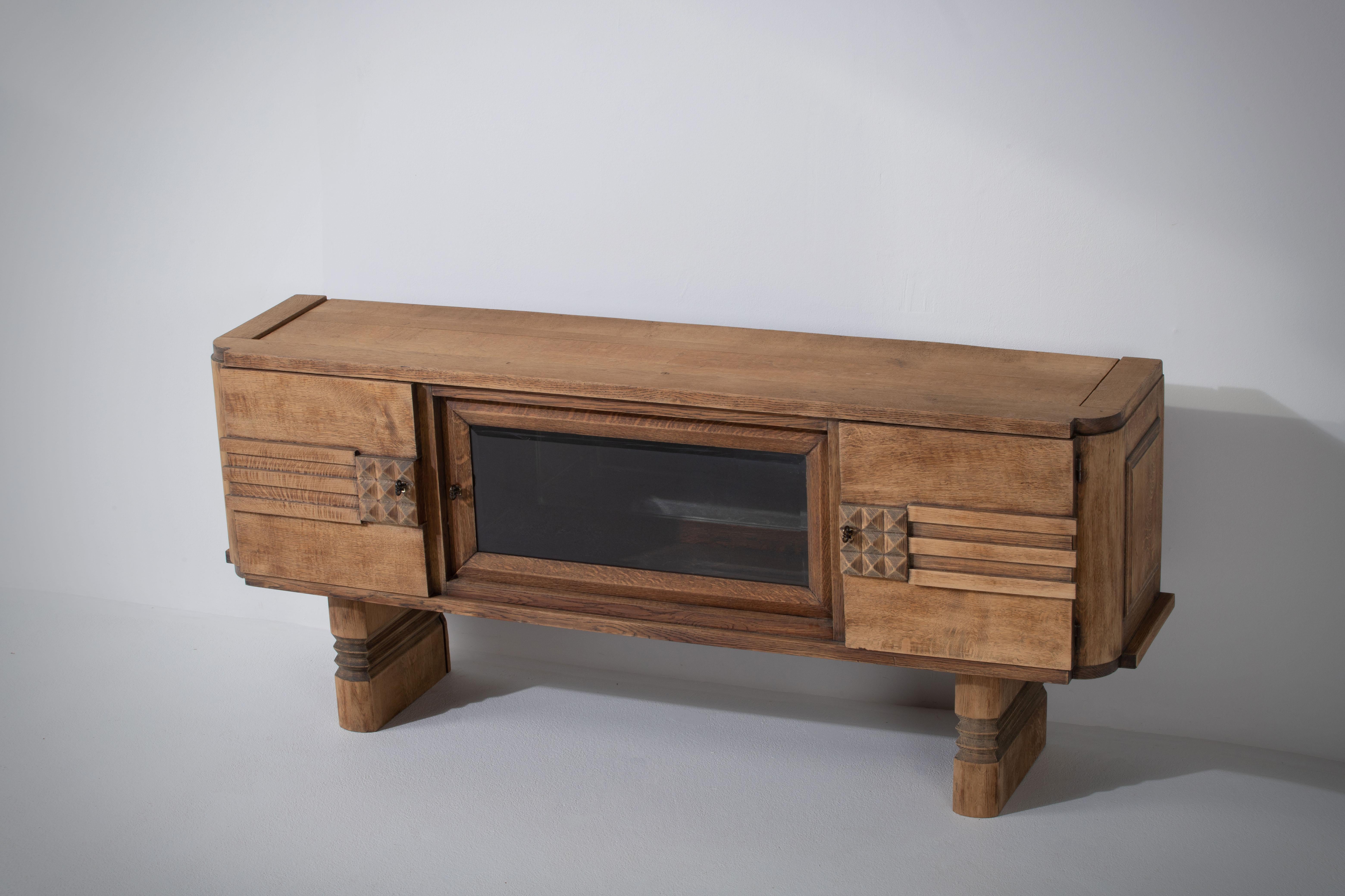 Bleached Solid Oak Credenza, France, 1940s 1