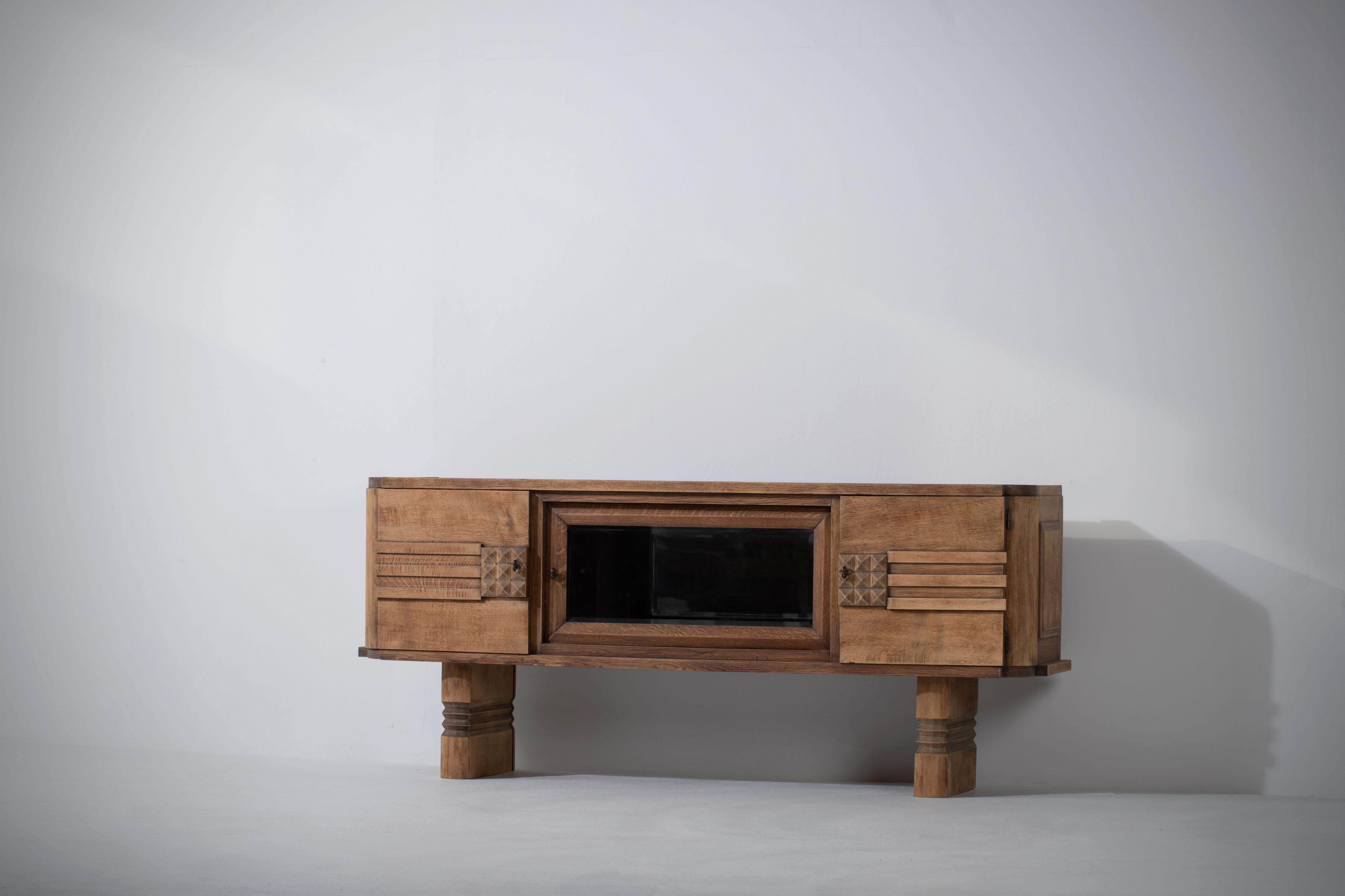 Bleached Solid Oak Credenza, France, 1940s 3