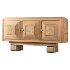 Bleached Solid Oak Credenza, France, 1940s