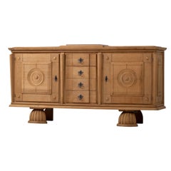 Bleached Solid Oak Credenza, France, 1940s