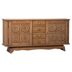 Bleached Solid Oak Credenza, France, 1940s