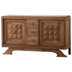 Bleached Solid Oak Credenza, France, 1940s