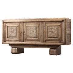 Bleached Solid Oak Credenza, France, 1940s