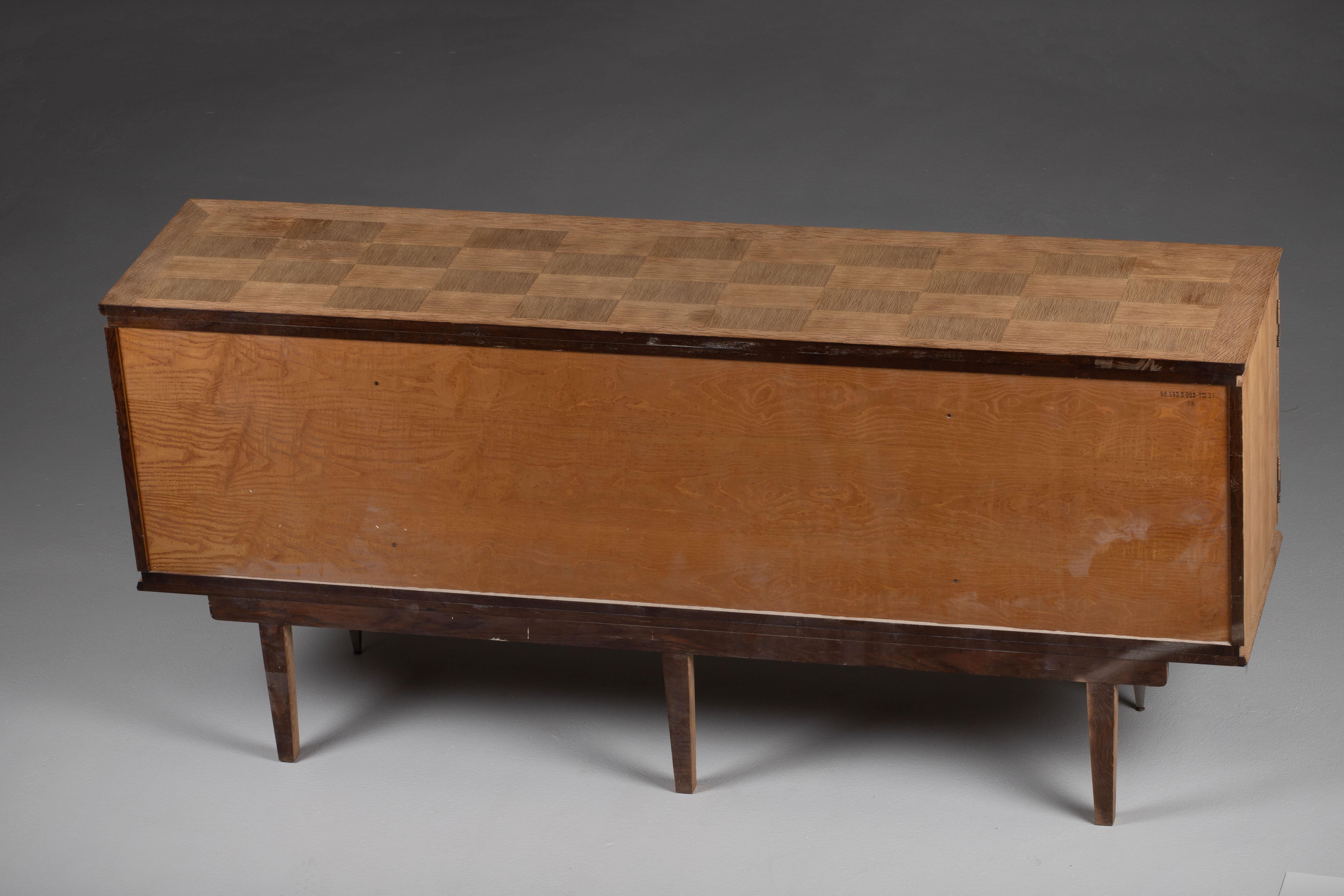 Bleached Solid Oak Credenza with Diamonds Details, France, 1940s 10