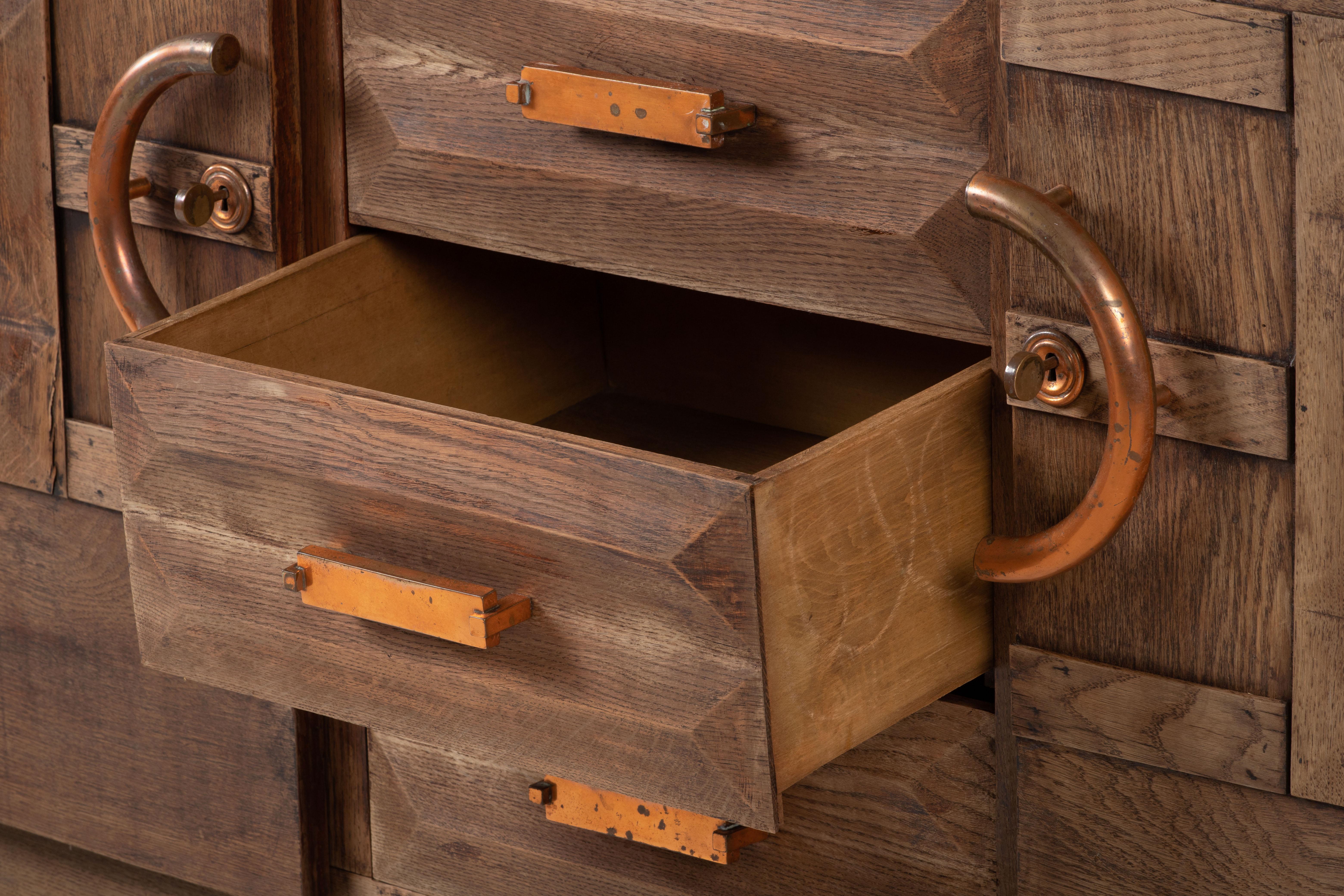 Bleached Solid Oak Credenza with Graphic Details, France, 1940s For Sale 5