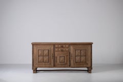 Crédence en chêne massif blanchi avec détails graphiques, France, années 1940