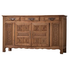 Bleached Solid Oak Credenza with Graphic Details, France, 1940s