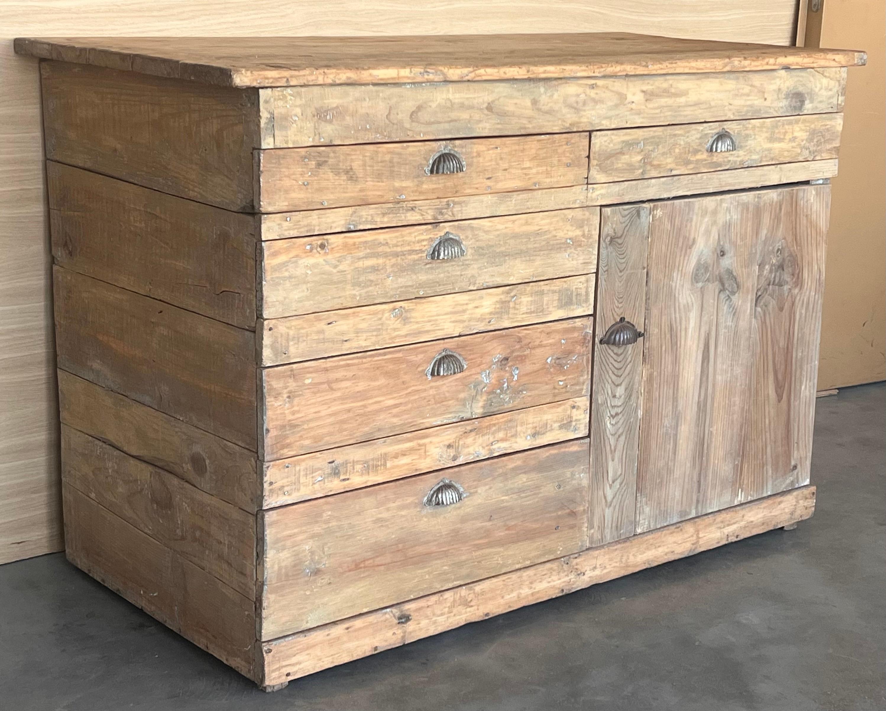 Country Bleached Spanish Pine Cabinet with drawers and Door, circa 1840-60 For Sale