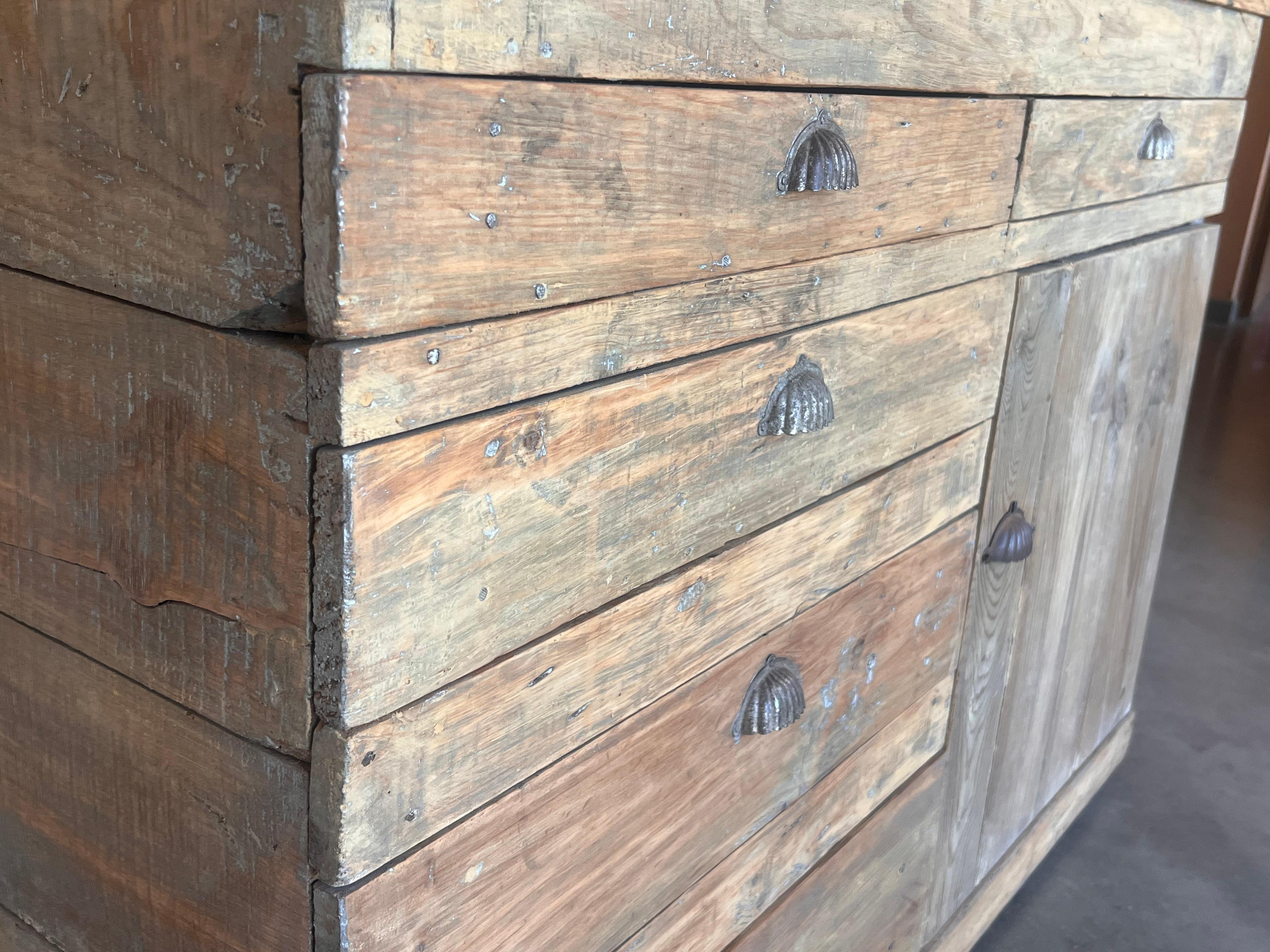19th Century Bleached Spanish Pine Cabinet with drawers and Door, circa 1840-60 For Sale