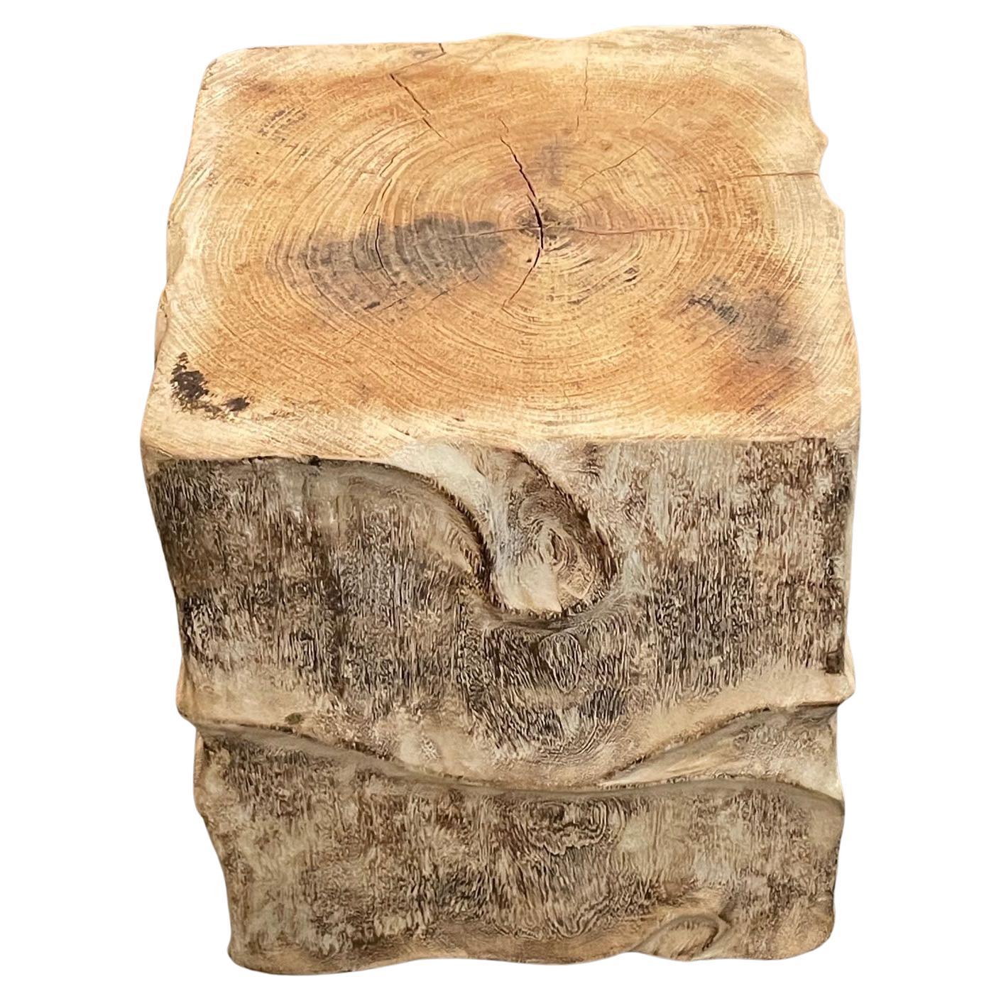 Bleached Square Shape Suar Wood Side Table, Indonesia, Contemporary