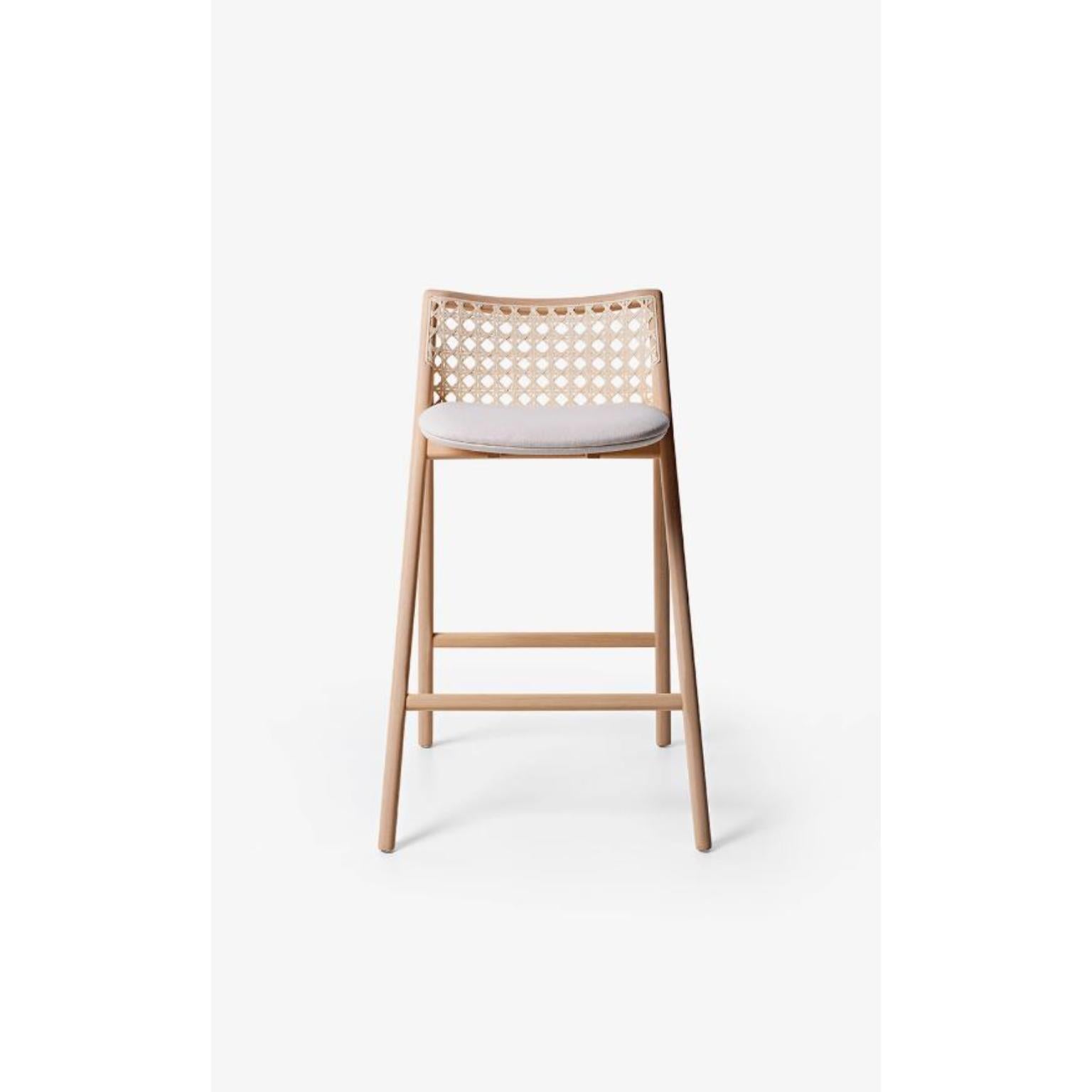 Bleached Tauari Tela Bar Stool by Wentz
Dimensions: D 58 x W 60 x H 94 cm
Materials: Tauari Wood, Cotton, Weave, Plywood, Upholstery.
Weight: 6,1kg / 13,4 lbs

The Tela armchair is a meeting between contemporary design and traditional Brazilian