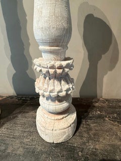 Bleached Teak Carved Candlestick, Mid Century, India