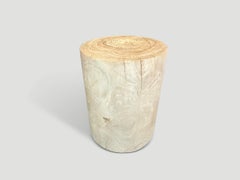 Bleached Teak Wood Cylinder Side Table by Andrianna Shamaris, 14"