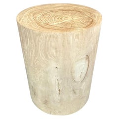 Bleached Teak Wood Cylinder Side Table by Andrianna Shamaris, 14"