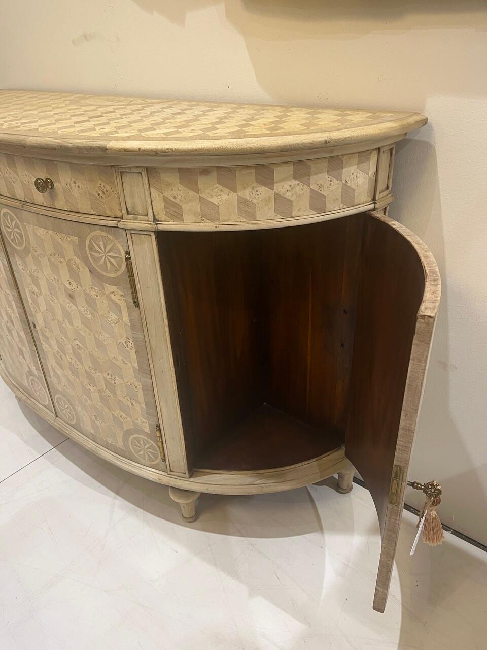 Bleached Theodore Alexander Demilune Cabinet In Good Condition For Sale In Houston, TX