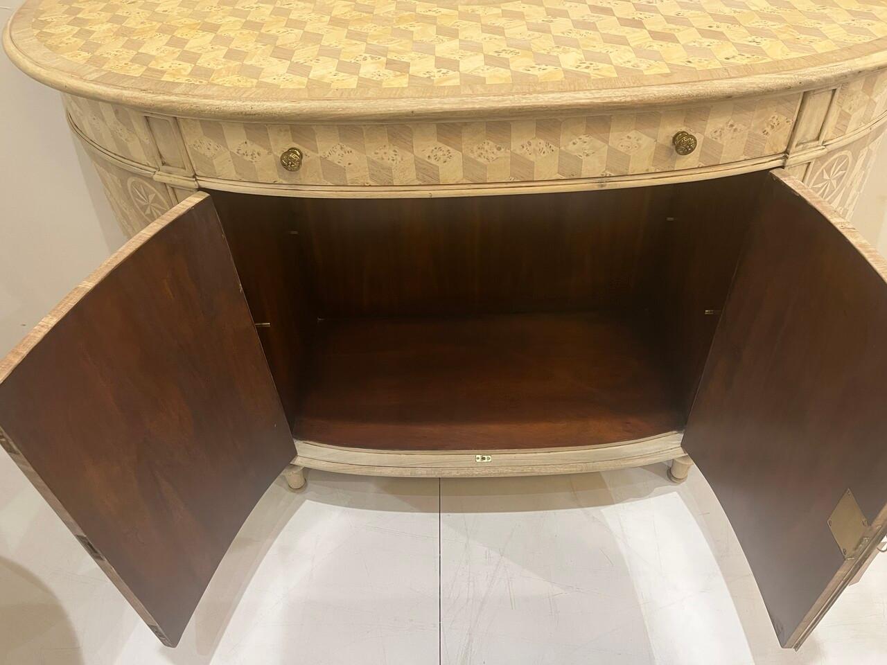 20th Century Bleached Theodore Alexander Demilune Cabinet For Sale