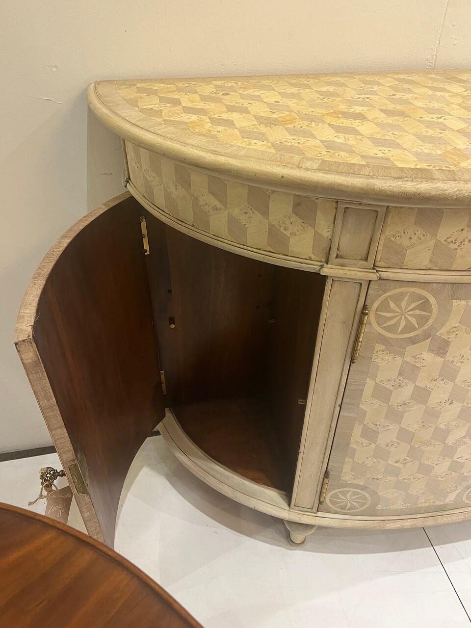 Wood Bleached Theodore Alexander Demilune Cabinet For Sale