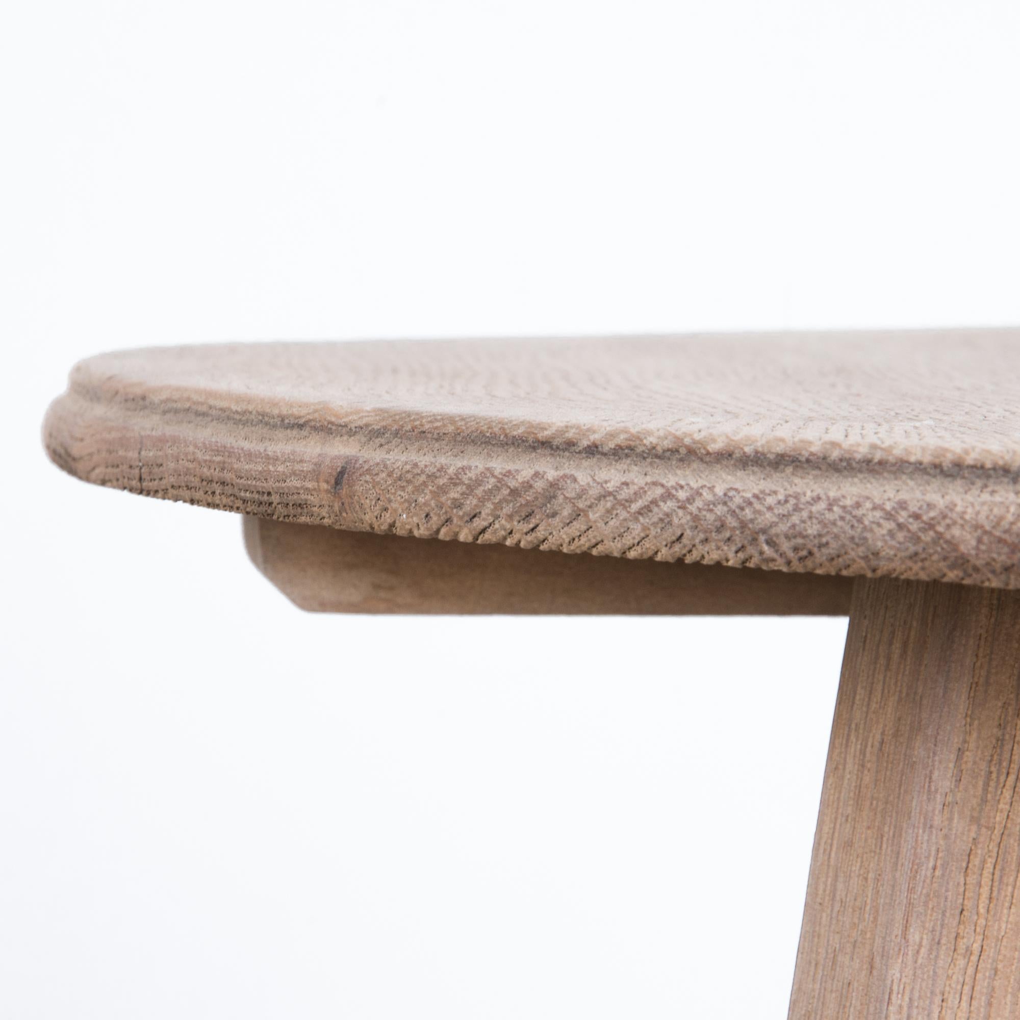 Bleached Three-Legged Round Oak Table In Good Condition In High Point, NC