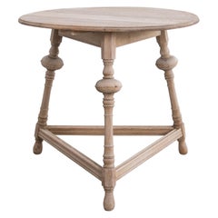 Antique Bleached Three-Legged Round Oak Table