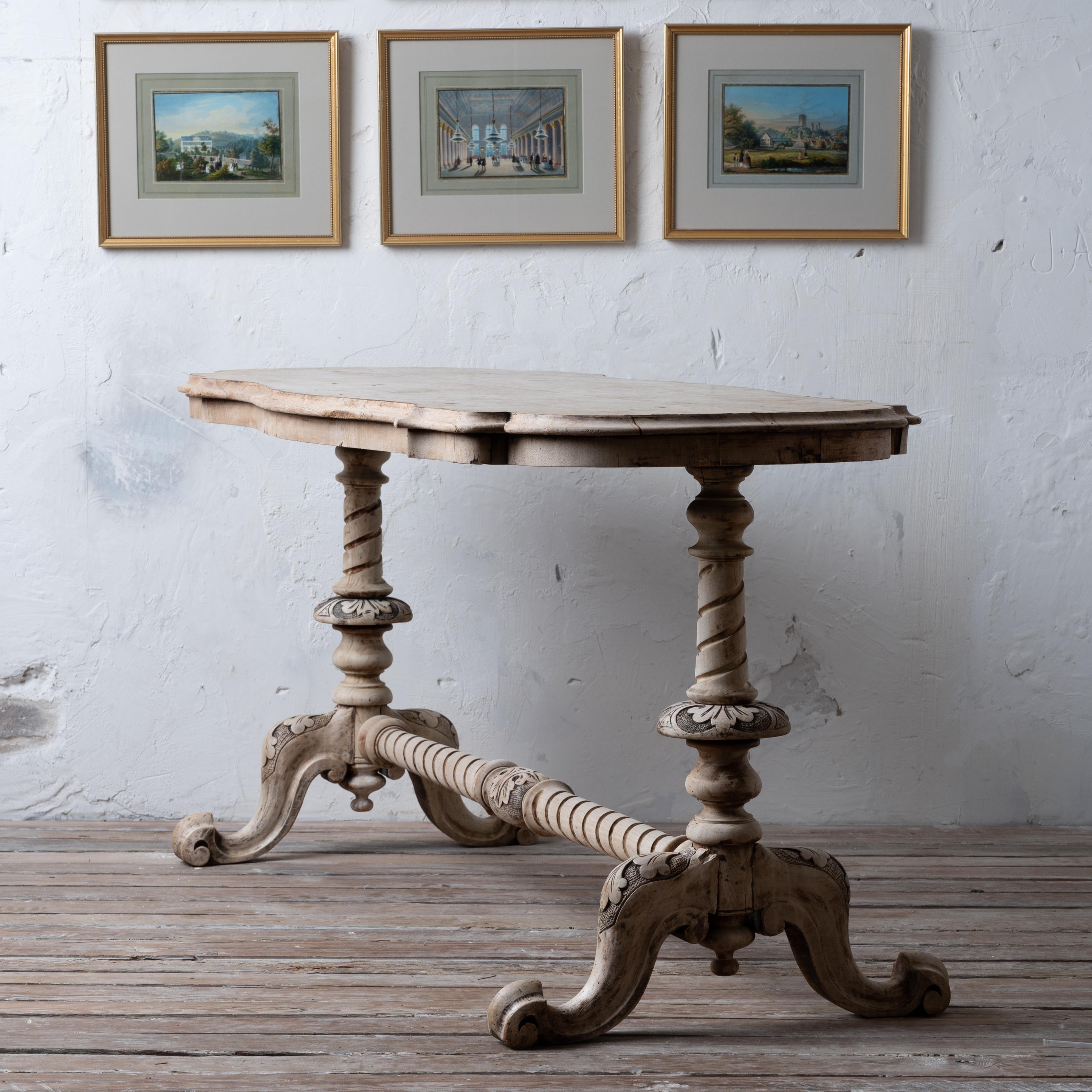 English Bleached Victorian Burl Walnut Console Table, c.1870 For Sale