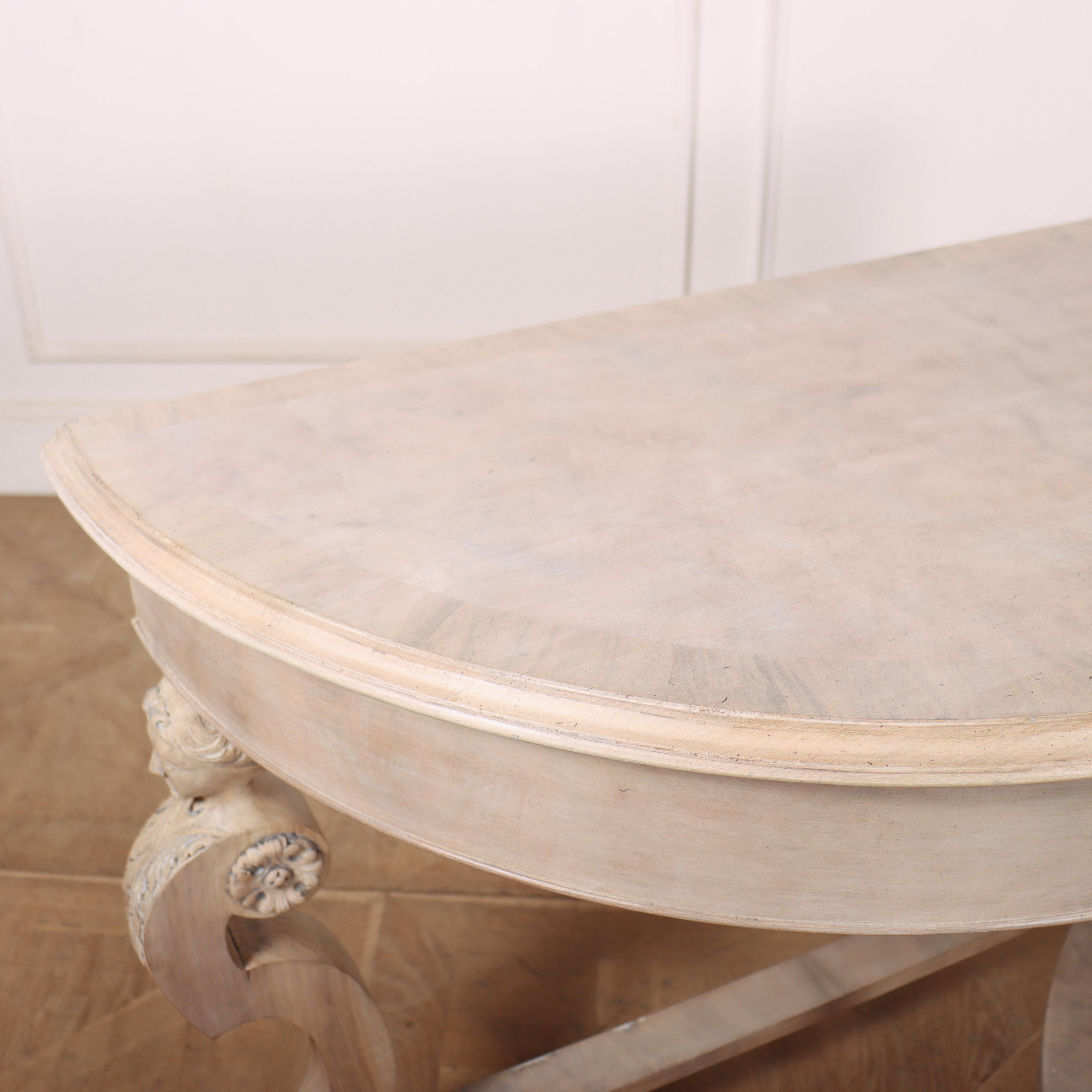 Bleached Walnut Demi Lune Console For Sale 1